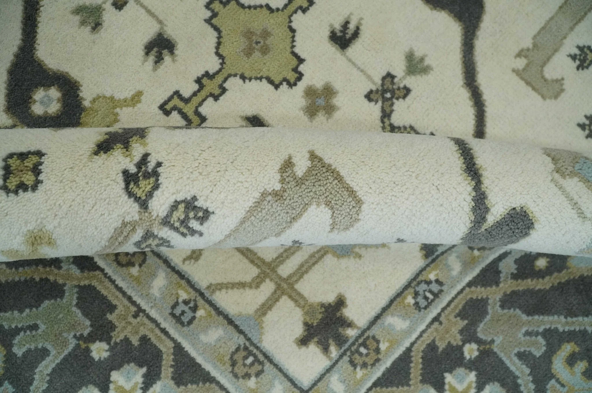 6x6 Square Hand Knotted Oriental Oushak Ivory, Charcoal and Olive Wool Area Rug | TRDCP153266SS - Image 6