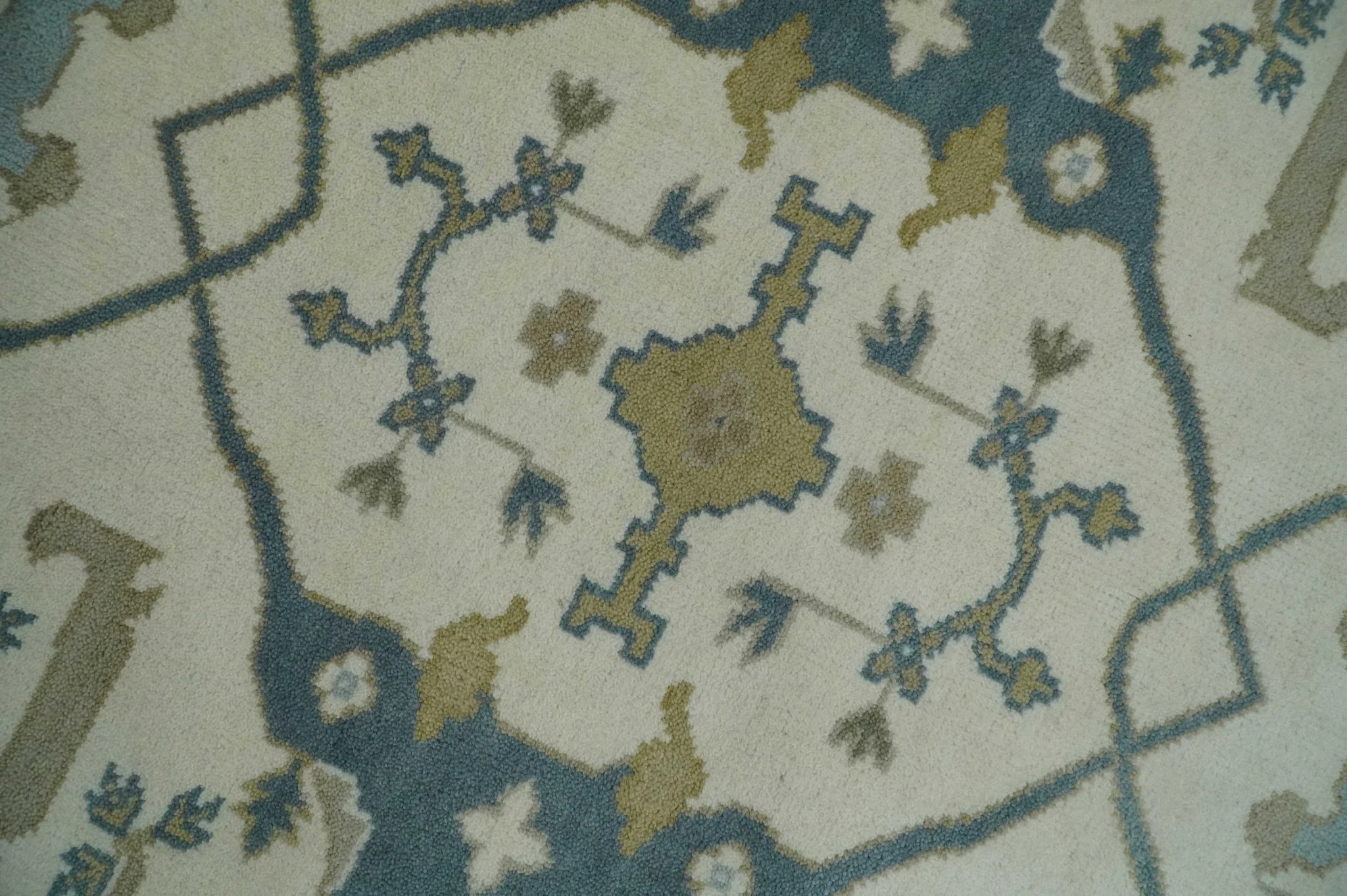 6x6 Square Hand Knotted Oriental Oushak Ivory, Blue and Beige Wool Area Rug | TRDCP153466SS - Image 4