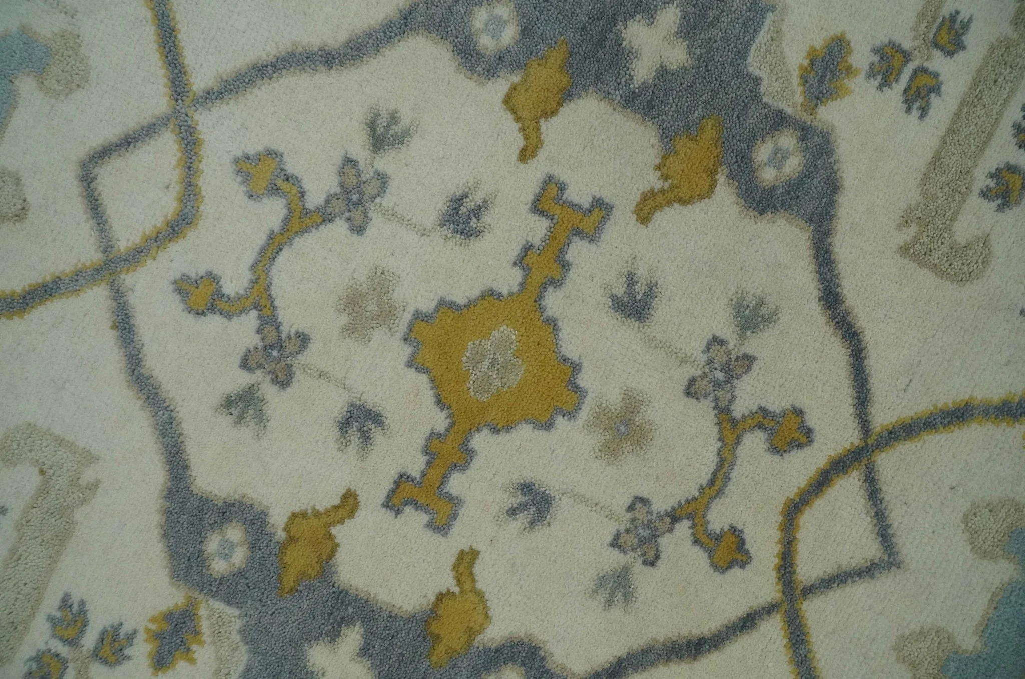 6x6 Square Hand Knotted Oriental Oushak Ivory, Charcoal and Beige Wool Area Rug - Image 7