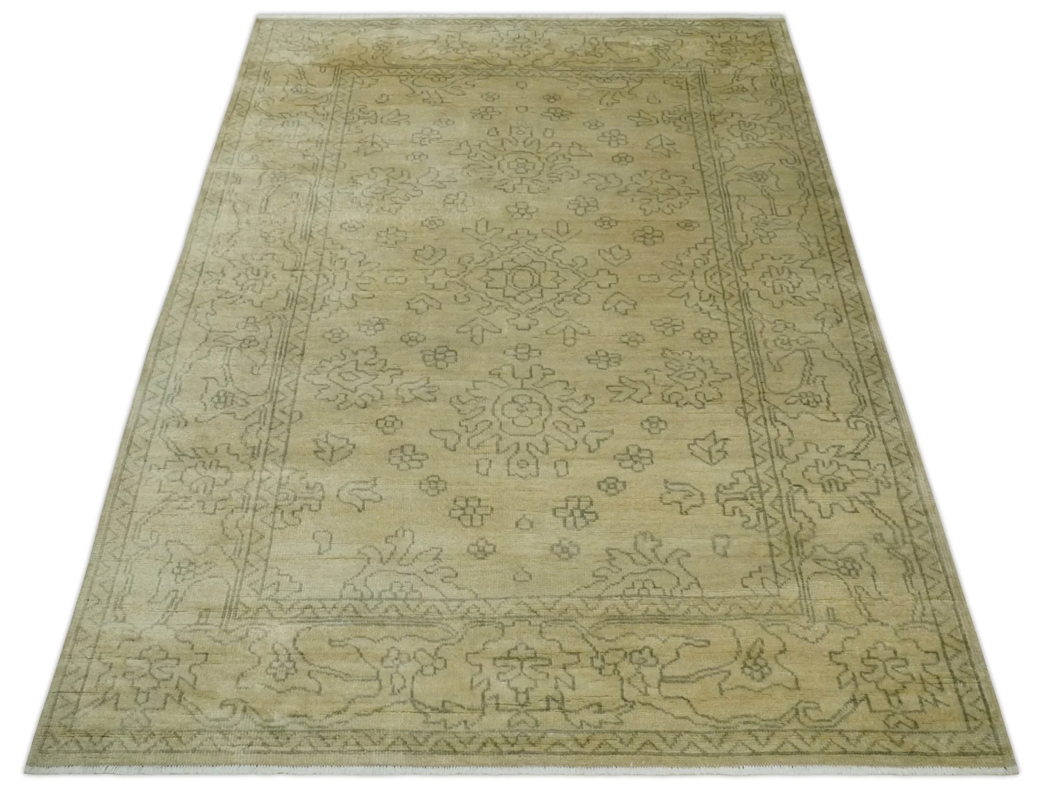 6x8 Hand Knotted Beige and Gray Turkish Design Traditional Wool Rug | N35468 - Image 10
