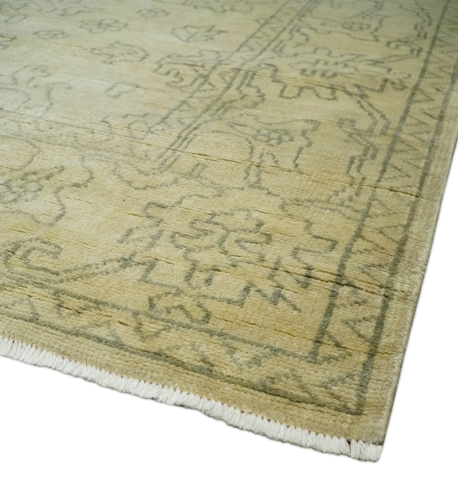 6x8 Hand Knotted Beige and Gray Turkish Design Traditional Wool Rug | N35468 - Image 5