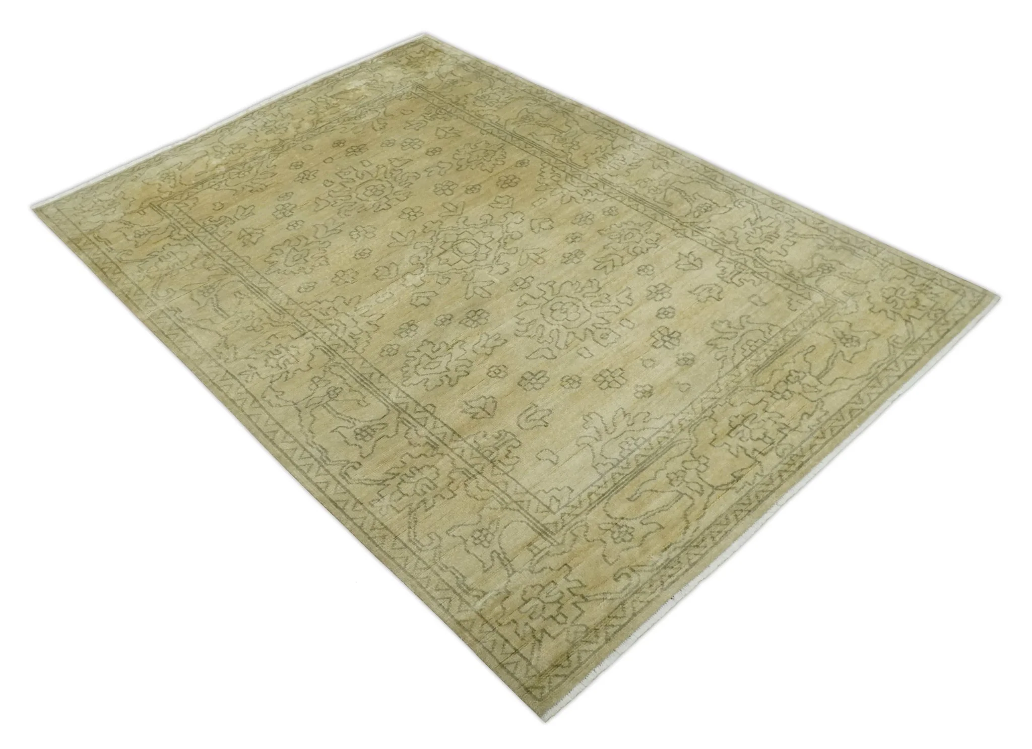 6x8 Hand Knotted Beige and Gray Turkish Design Traditional Wool Rug | N35468 - Image 9