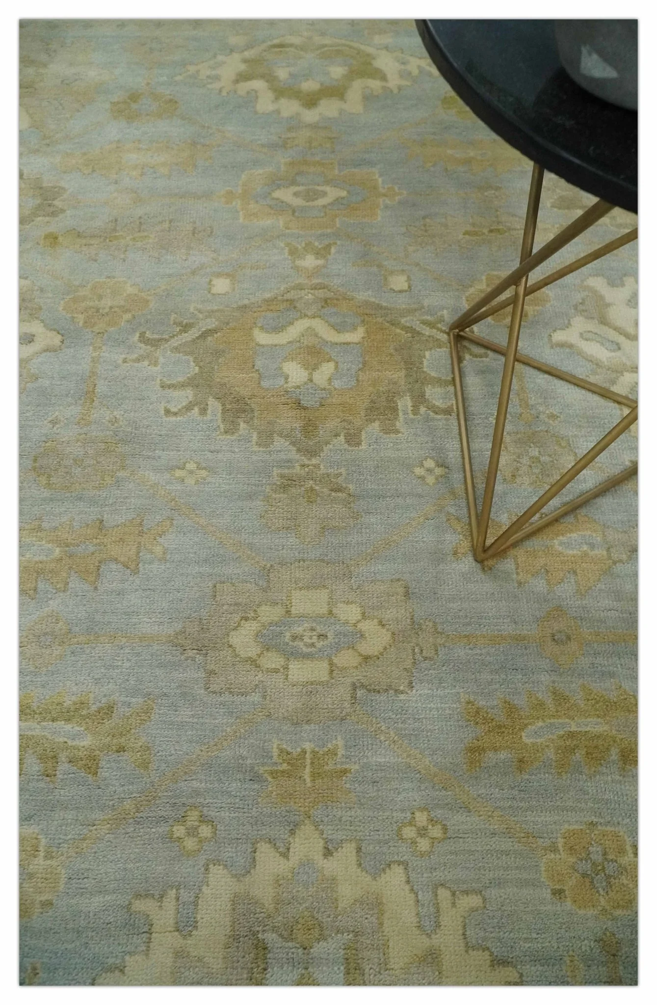 6x8 Hand Knotted Silver and Beige Antique Style Traditional Oushak Wool Rug - Image 2
