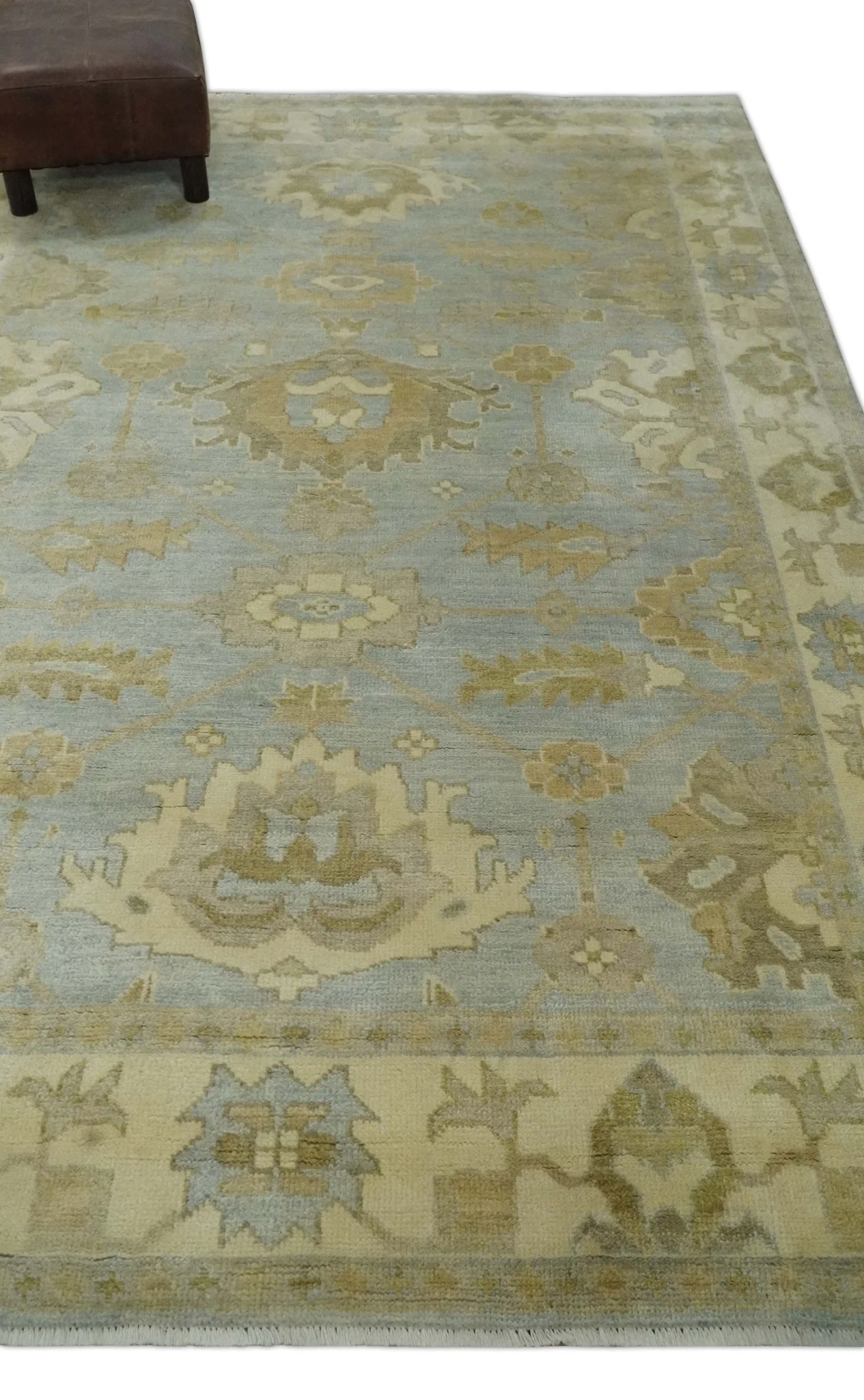 6x8 Hand Knotted Silver and Beige Antique Style Traditional Oushak Wool Rug - Image 3