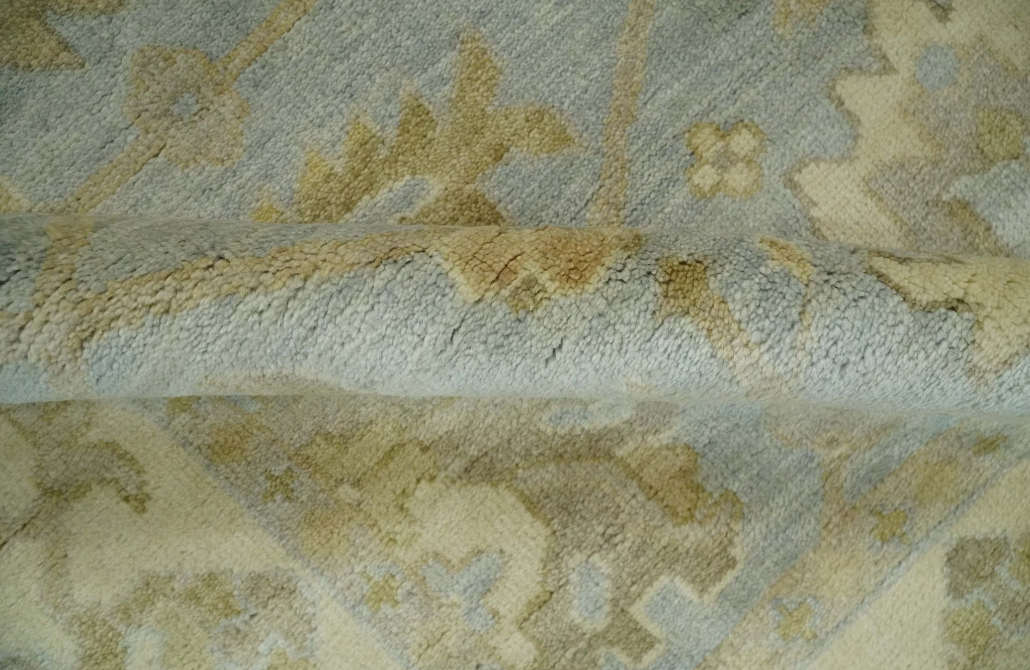 6x8 Hand Knotted Silver and Beige Antique Style Traditional Oushak Wool Rug - Image 6