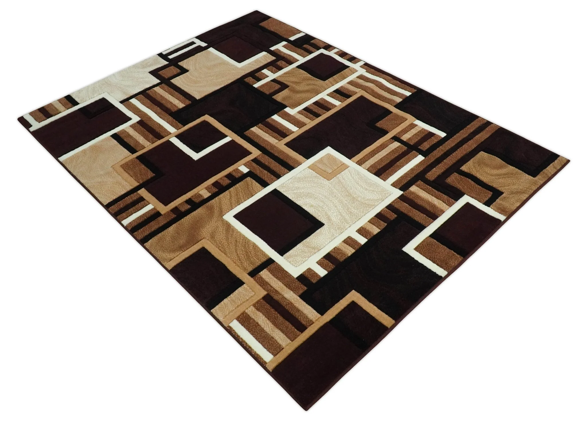 6x8 Power Loomed Brown, Gold, Ivory and Black Geometrical Shapes Frames Area Rug | NMM2 - Image 10