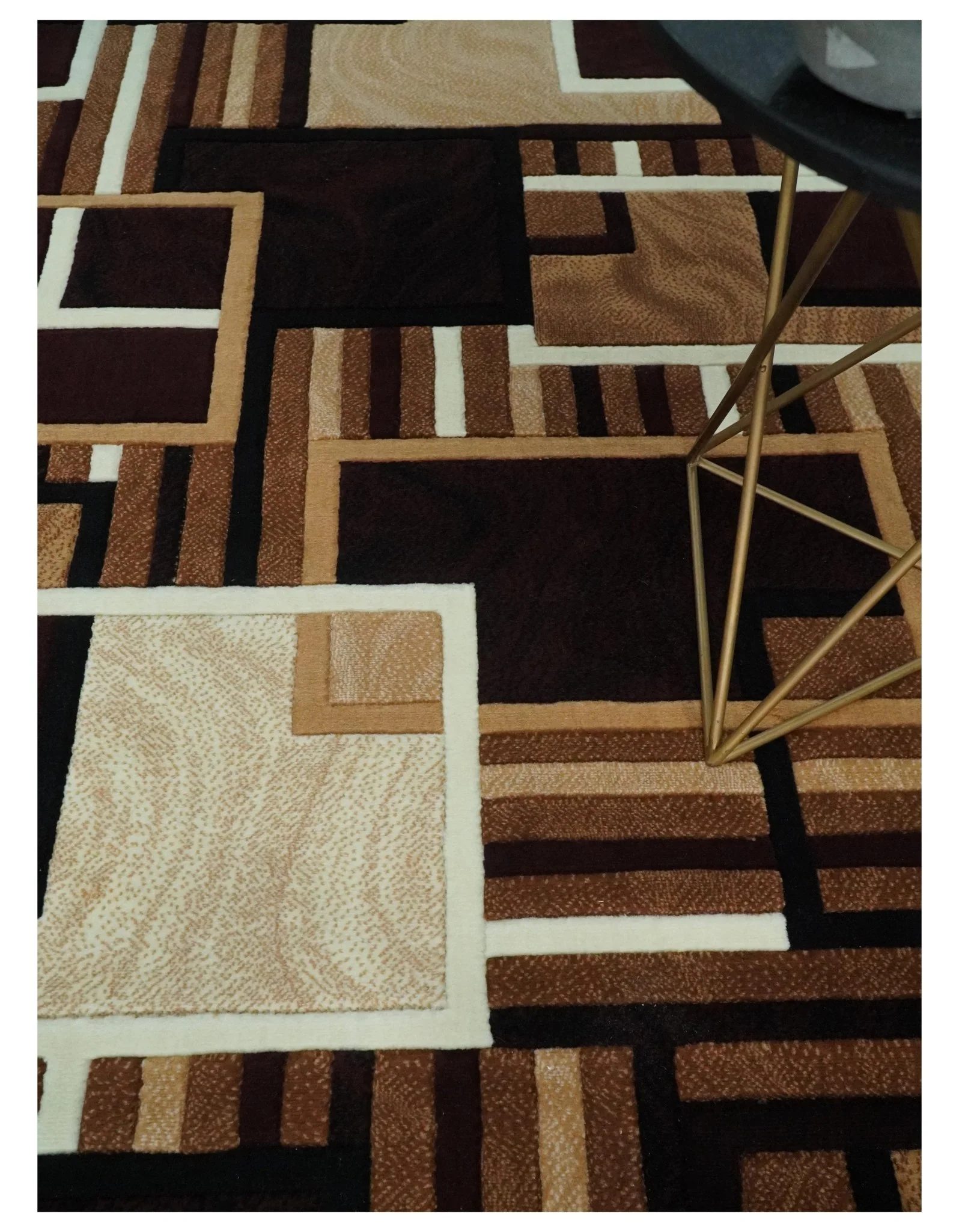 6x8 Power Loomed Brown, Gold, Ivory and Black Geometrical Shapes Frames Area Rug | NMM2 - Image 2