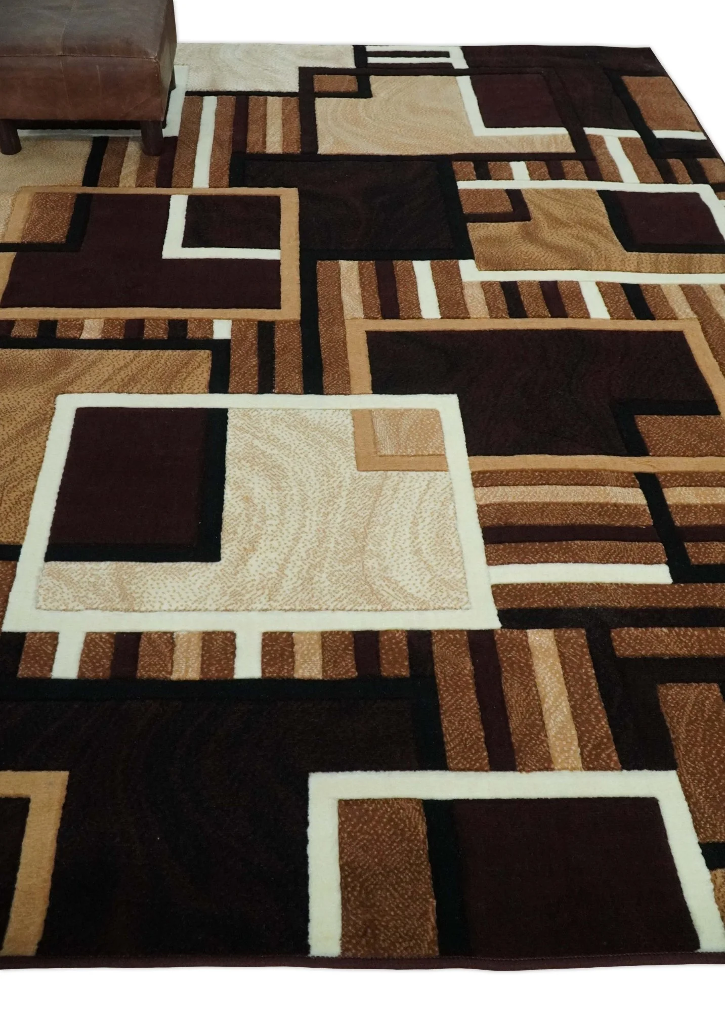 6x8 Power Loomed Brown, Gold, Ivory and Black Geometrical Shapes Frames Area Rug | NMM2 - Image 3