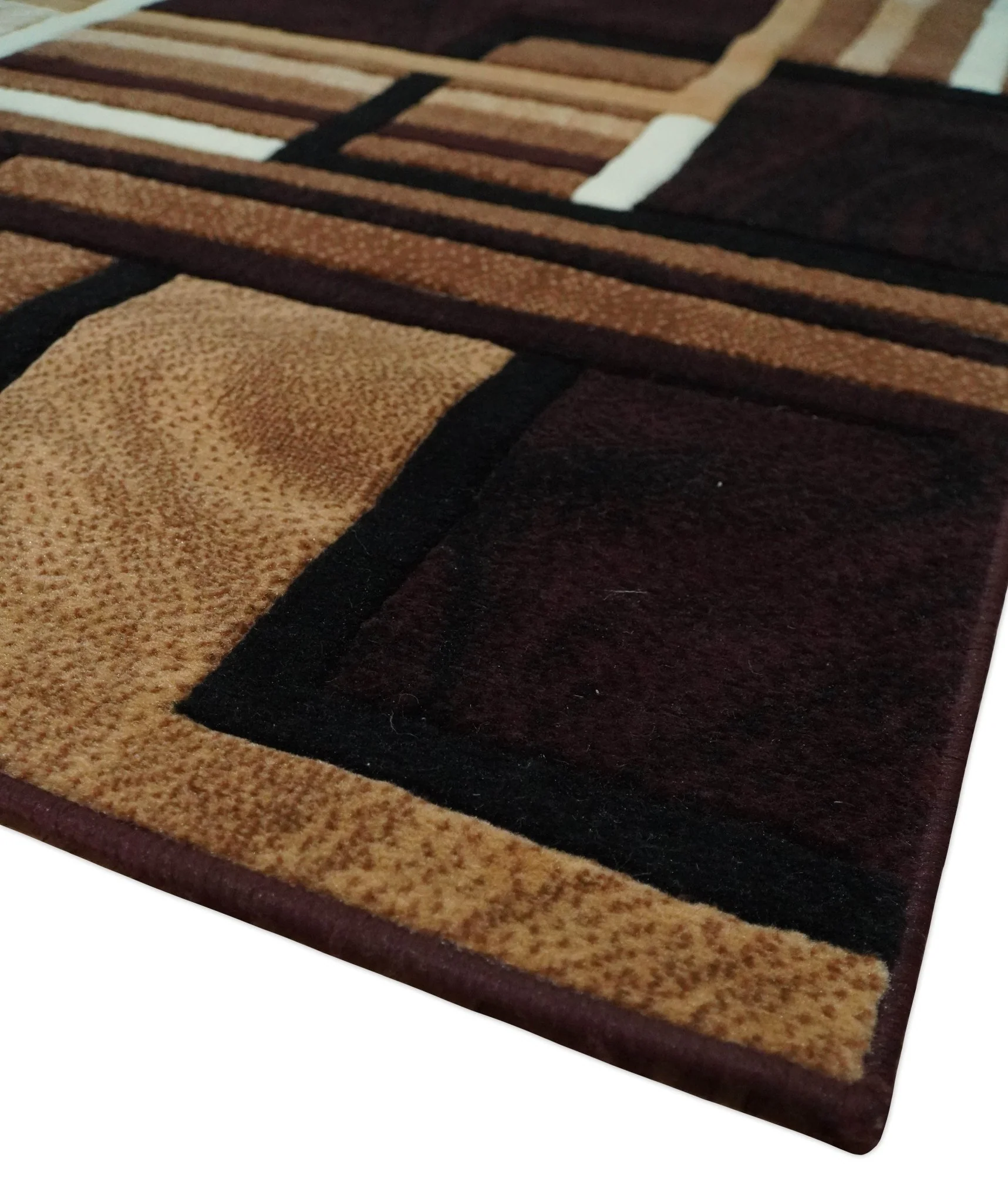 6x8 Power Loomed Brown, Gold, Ivory and Black Geometrical Shapes Frames Area Rug | NMM2 - Image 5