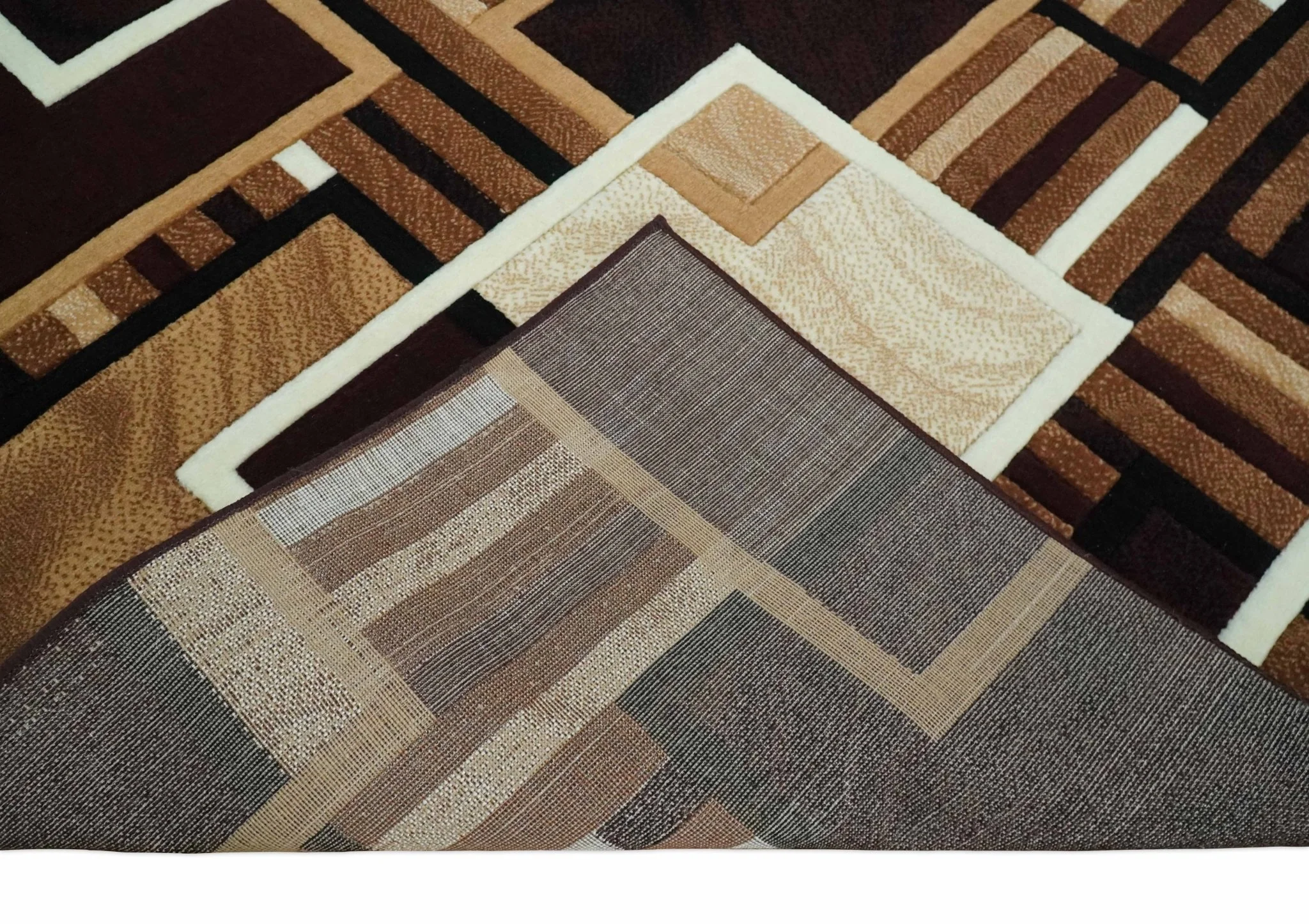 6x8 Power Loomed Brown, Gold, Ivory and Black Geometrical Shapes Frames Area Rug | NMM2 - Image 8