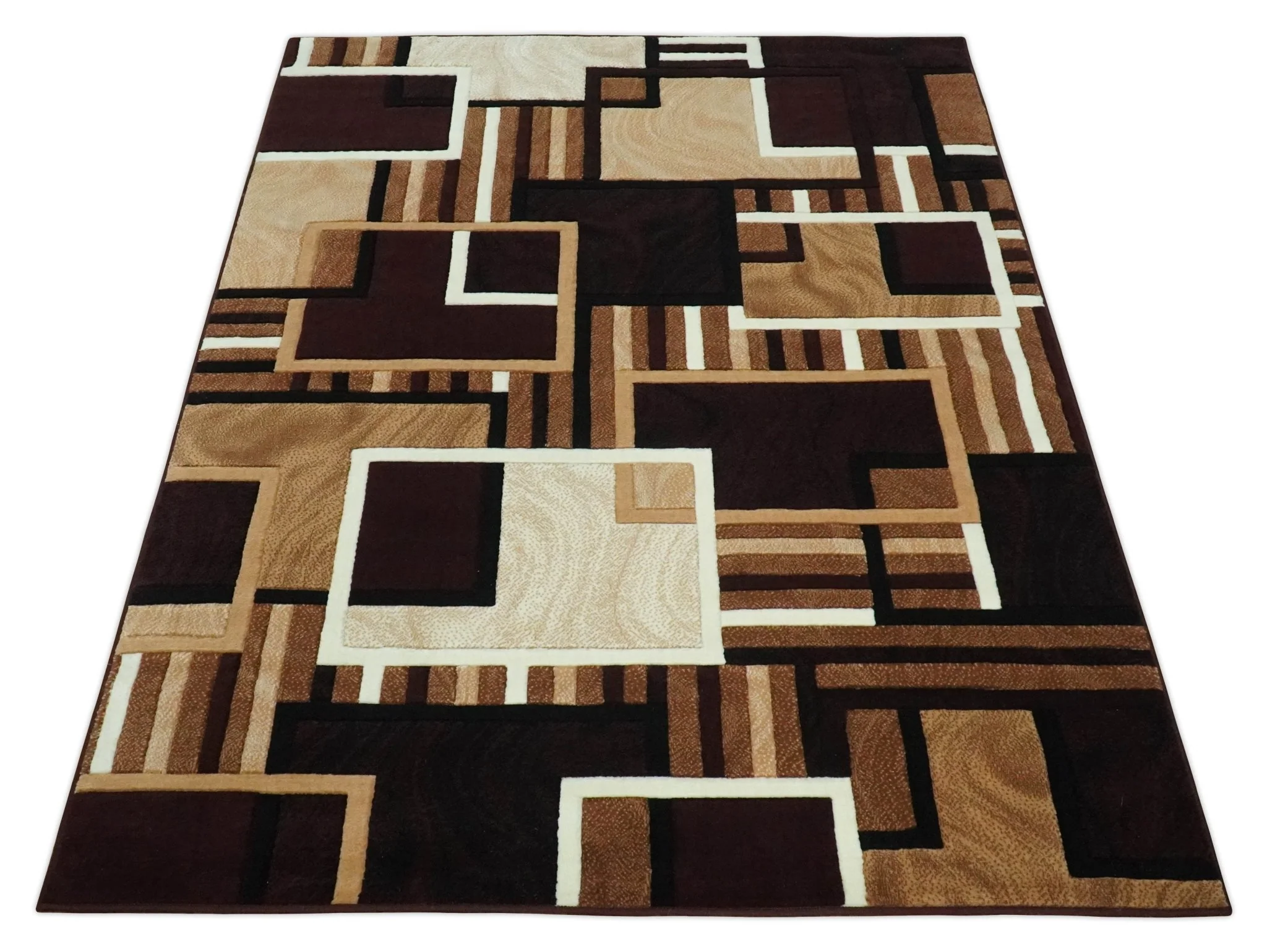 6x8 Power Loomed Brown, Gold, Ivory and Black Geometrical Shapes Frames Area Rug | NMM2 - Image 9