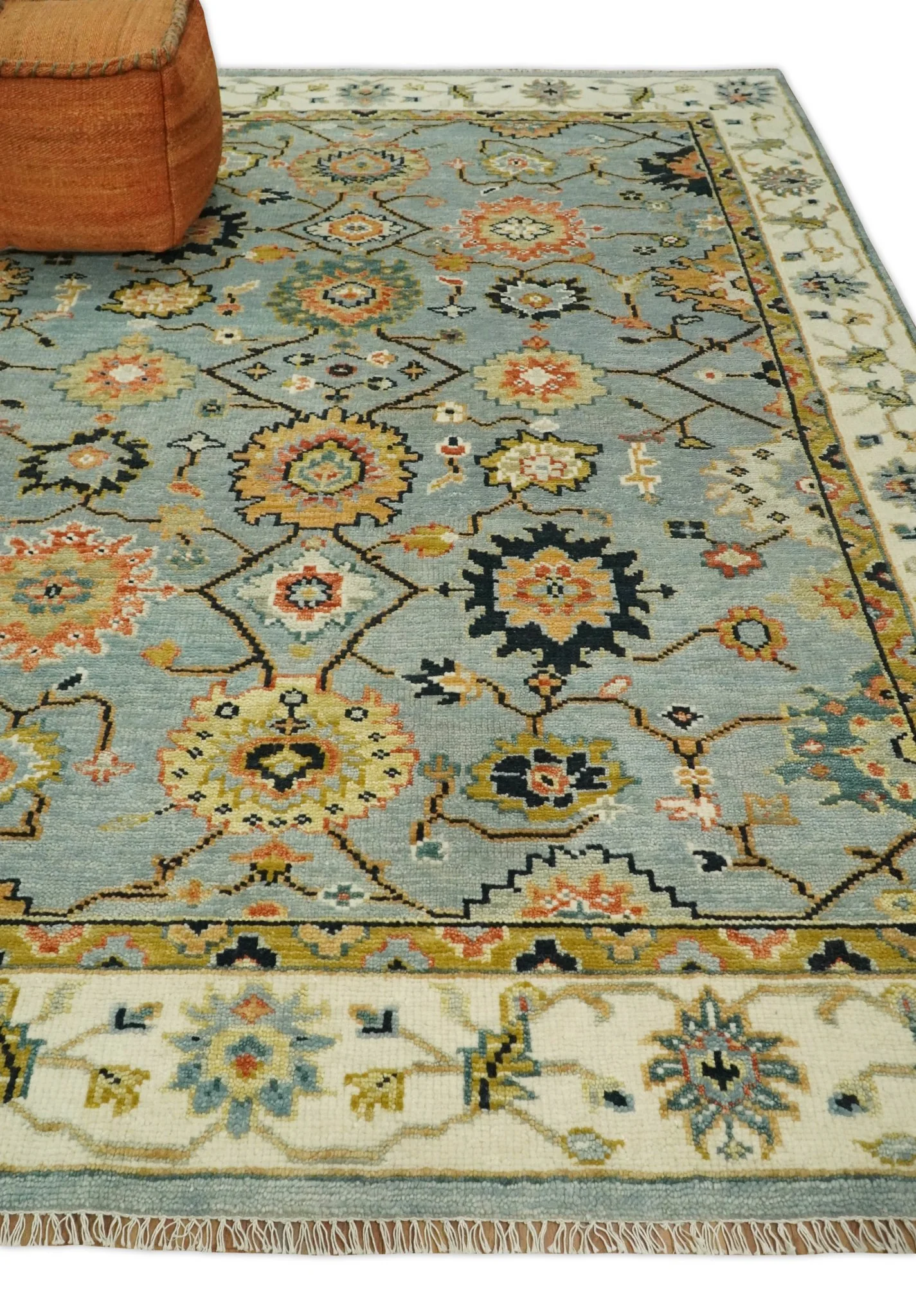 Antique Traditional Silver and Ivory Hand Knotted Oriental Oushak Multi Size wool Area Rug - Image 3