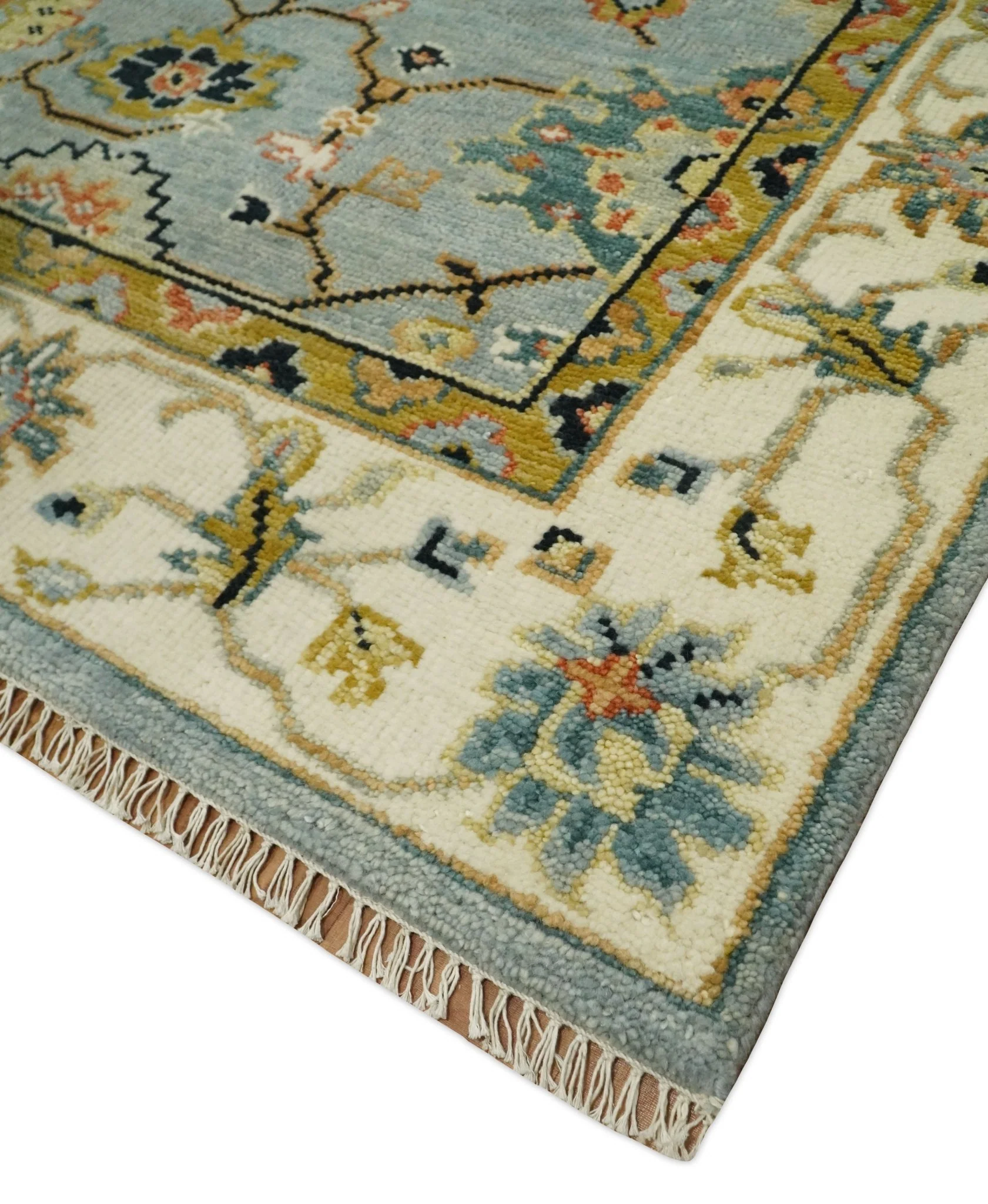 Antique Traditional Silver and Ivory Hand Knotted Oriental Oushak Multi Size wool Area Rug - Image 5