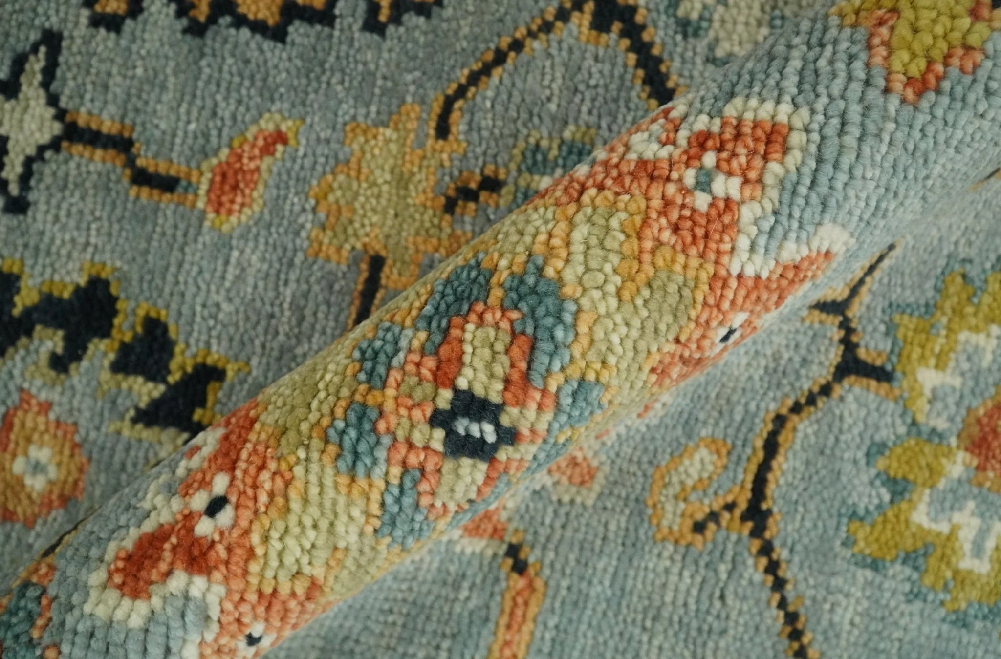 Antique Traditional Silver and Ivory Hand Knotted Oriental Oushak Multi Size wool Area Rug - Image 6