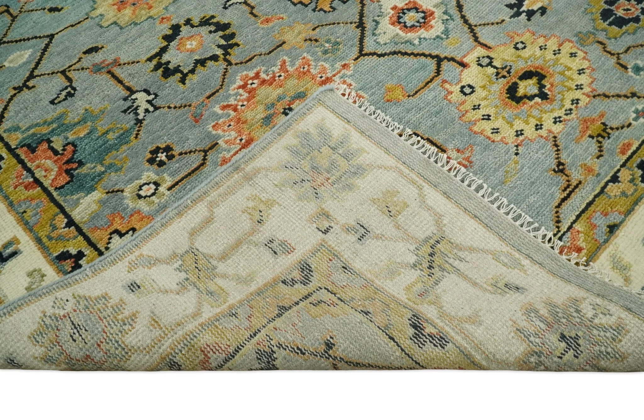 Antique Traditional Silver and Ivory Hand Knotted Oriental Oushak Multi Size wool Area Rug - Image 7