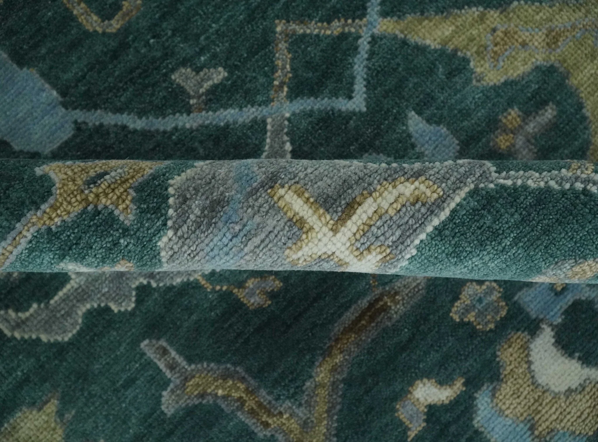 Hand Knotted Oriental Oushak Green and Gray Multi Size Wool Area Rug - Image 6
