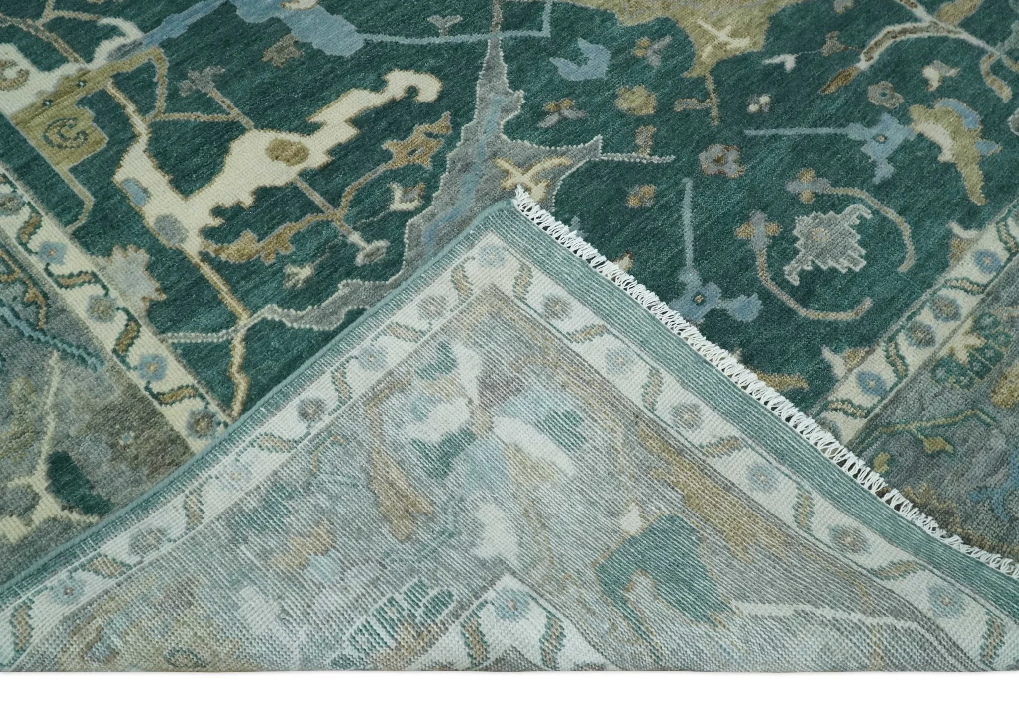 Hand Knotted Oriental Oushak Green and Gray Multi Size Wool Area Rug - Image 7