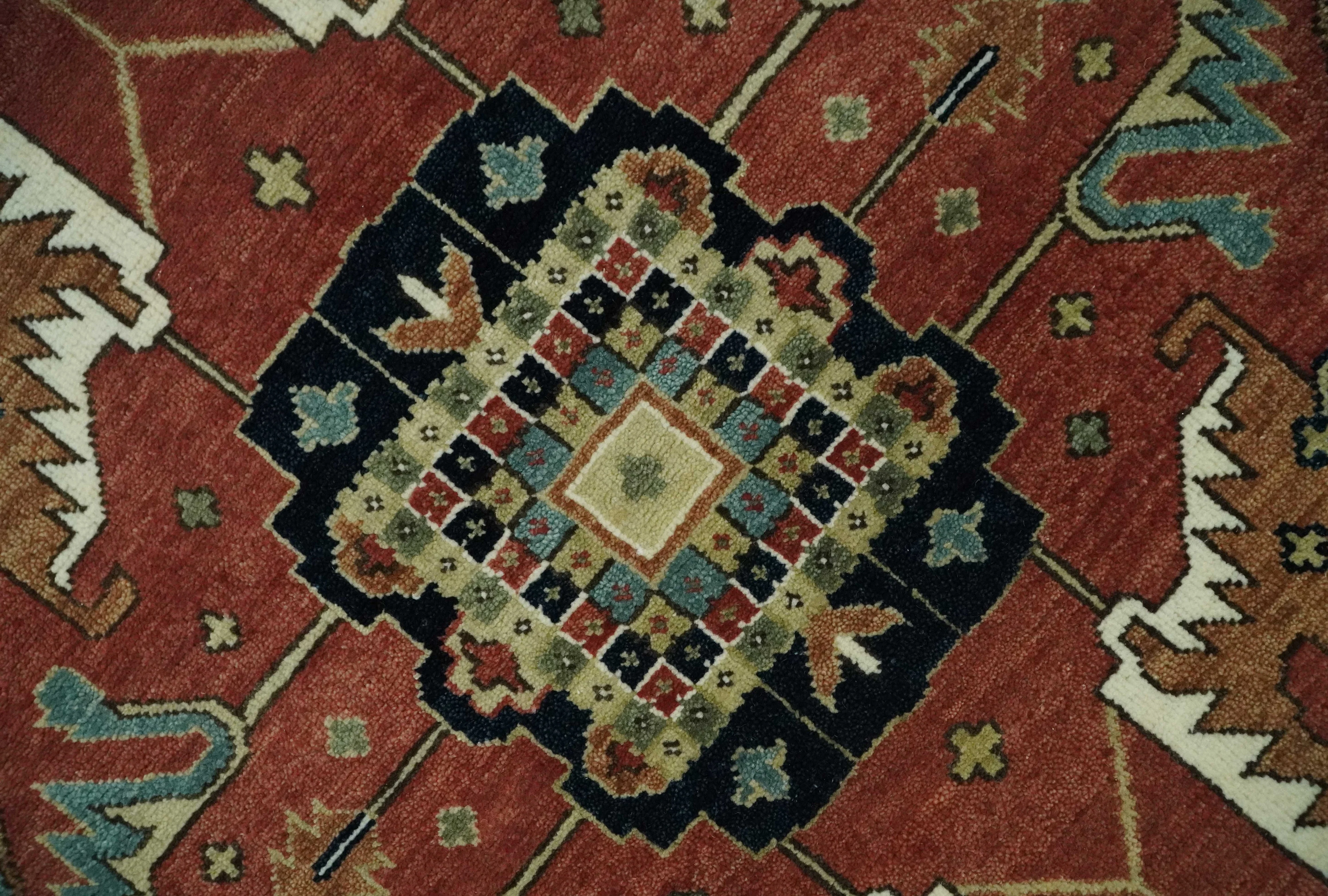 8x10 and 9x12 Wool Hand Knotted Heriz Serapi Black, Rust and Ivory Floral Area Rug | TRDCP1063 - Image 4