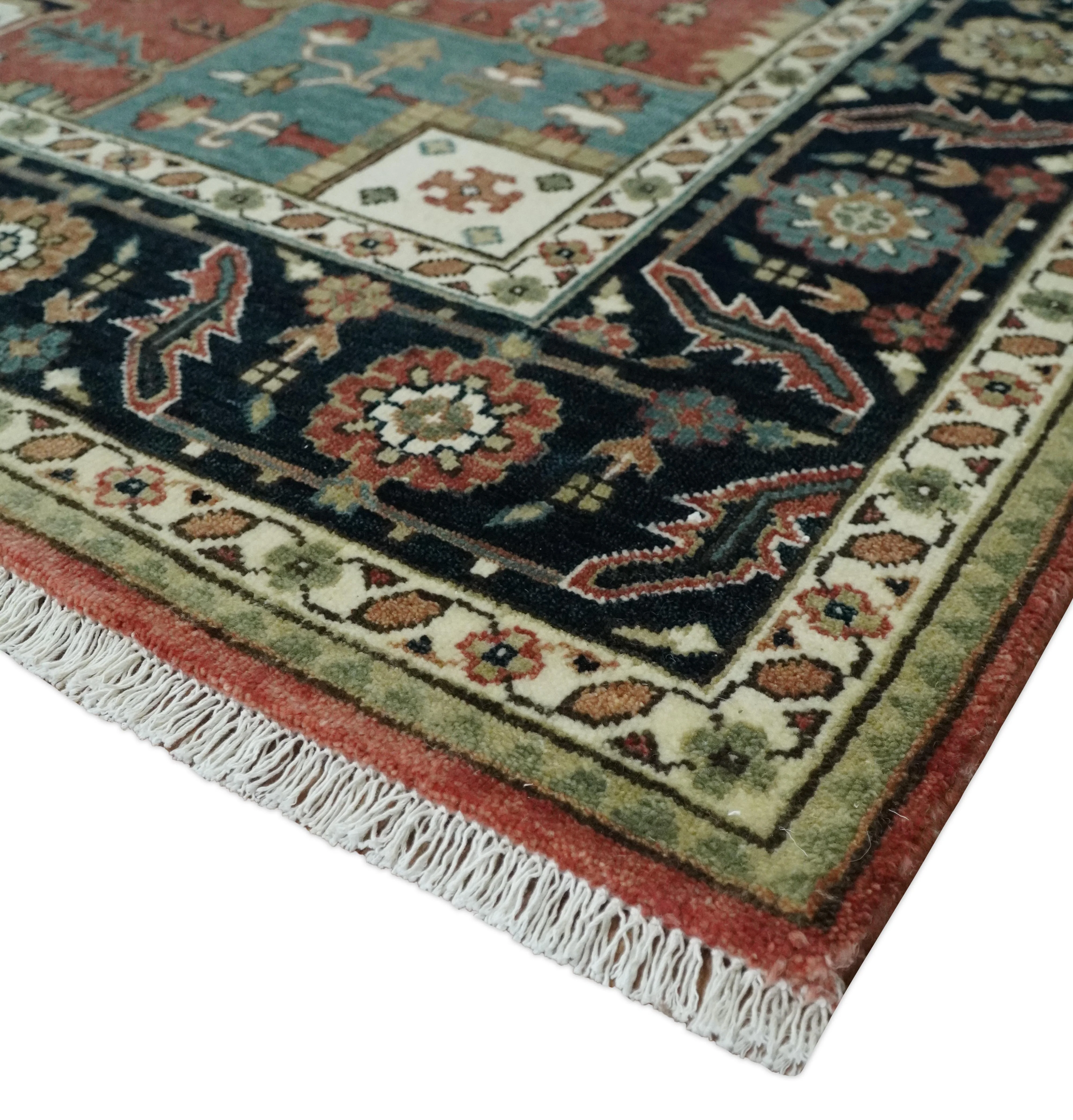 8x10 and 9x12 Wool Hand Knotted Heriz Serapi Black, Rust and Ivory Floral Area Rug | TRDCP1063 - Image 5