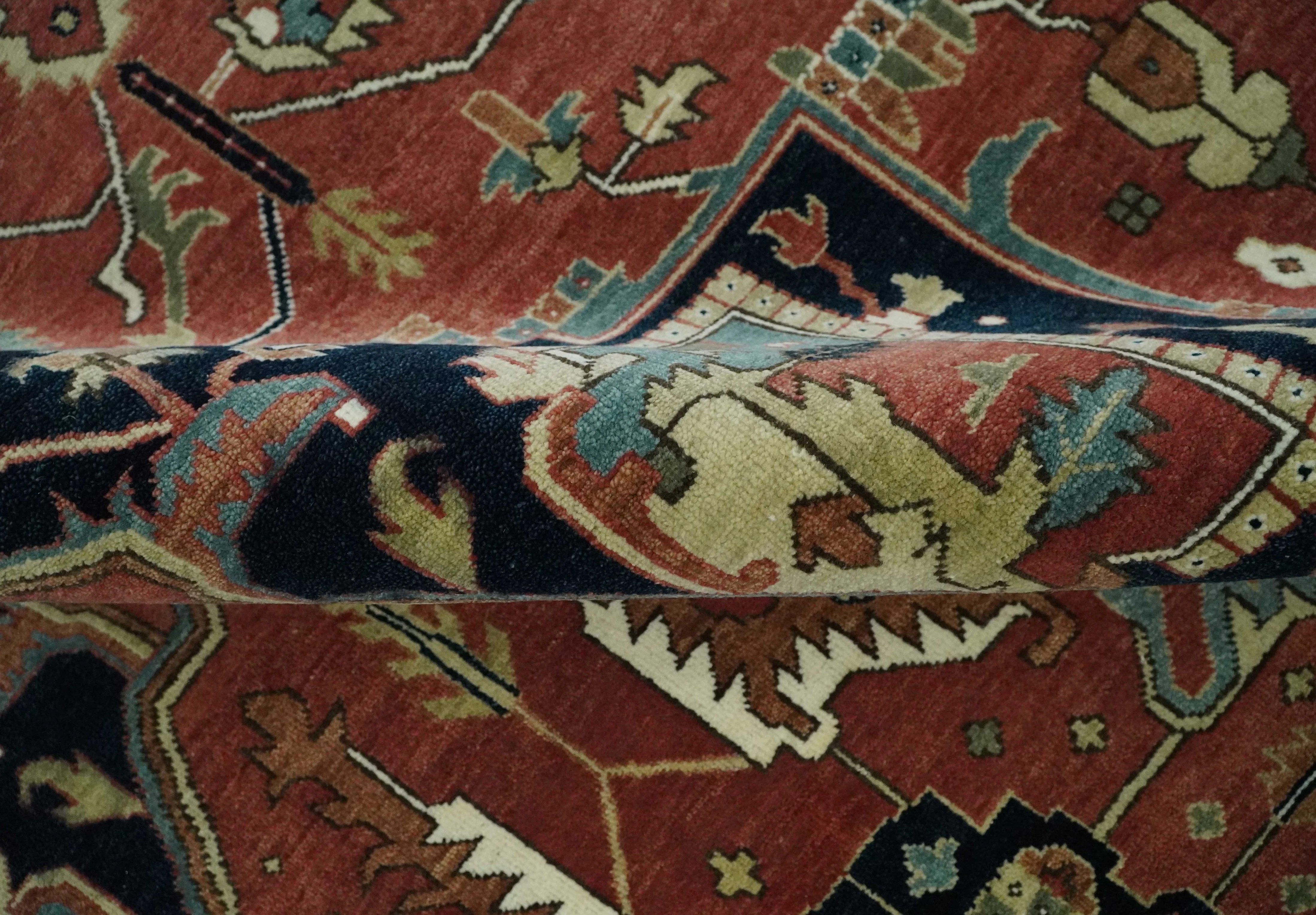 8x10 and 9x12 Wool Hand Knotted Heriz Serapi Black, Rust and Ivory Floral Area Rug | TRDCP1063 - Image 7