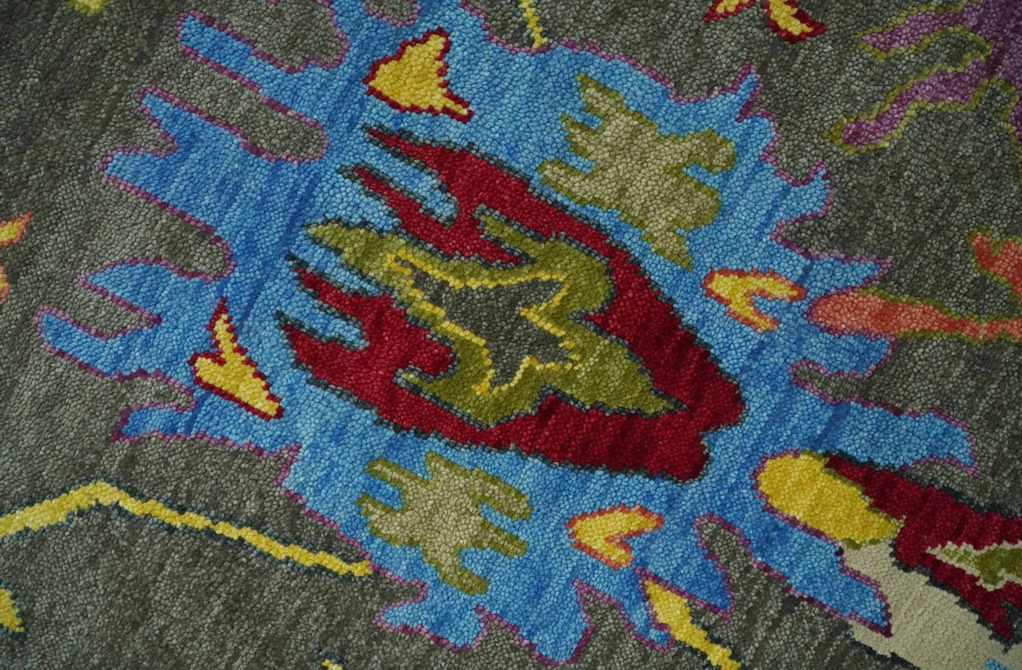 Gray and Olive Wool Colorful Hand knotted Traditional Oushak Multi Size wool Area Rug - Image 4