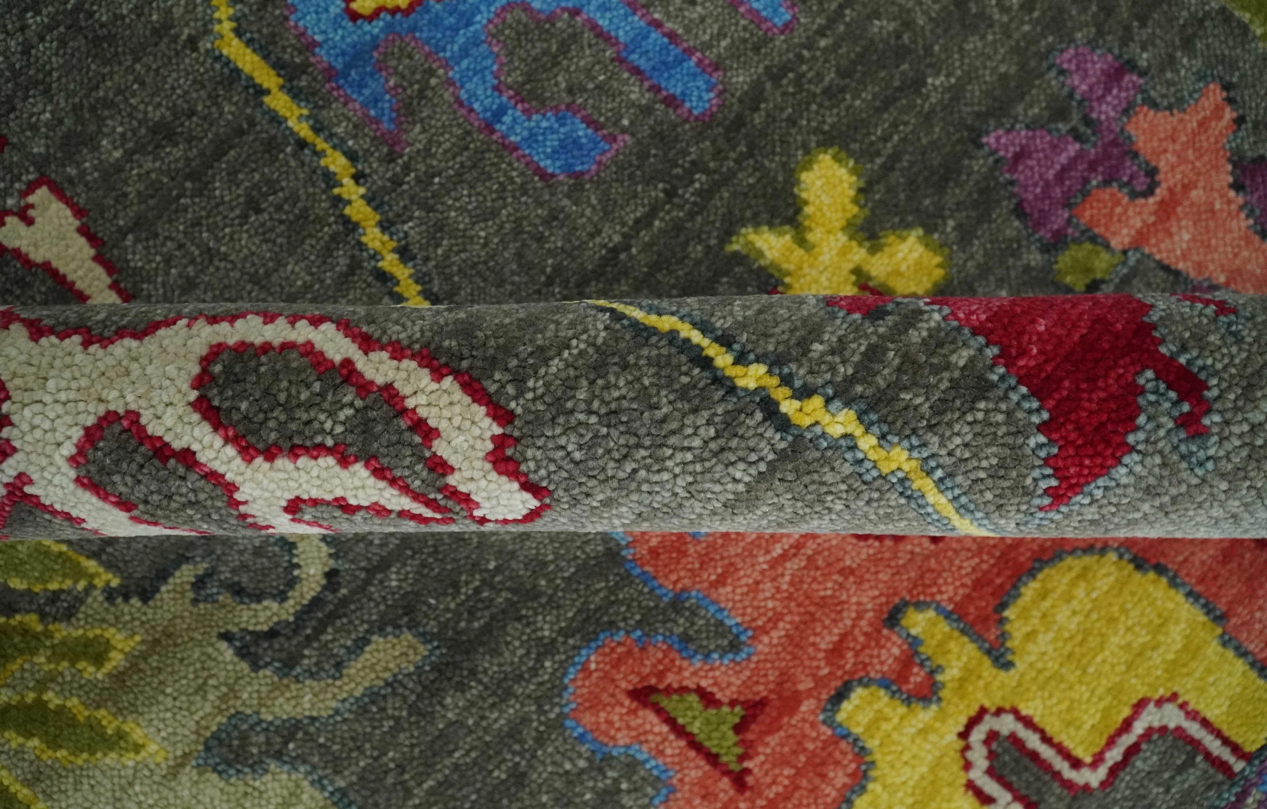 Gray and Olive Wool Colorful Hand knotted Traditional Oushak Multi Size wool Area Rug - Image 6
