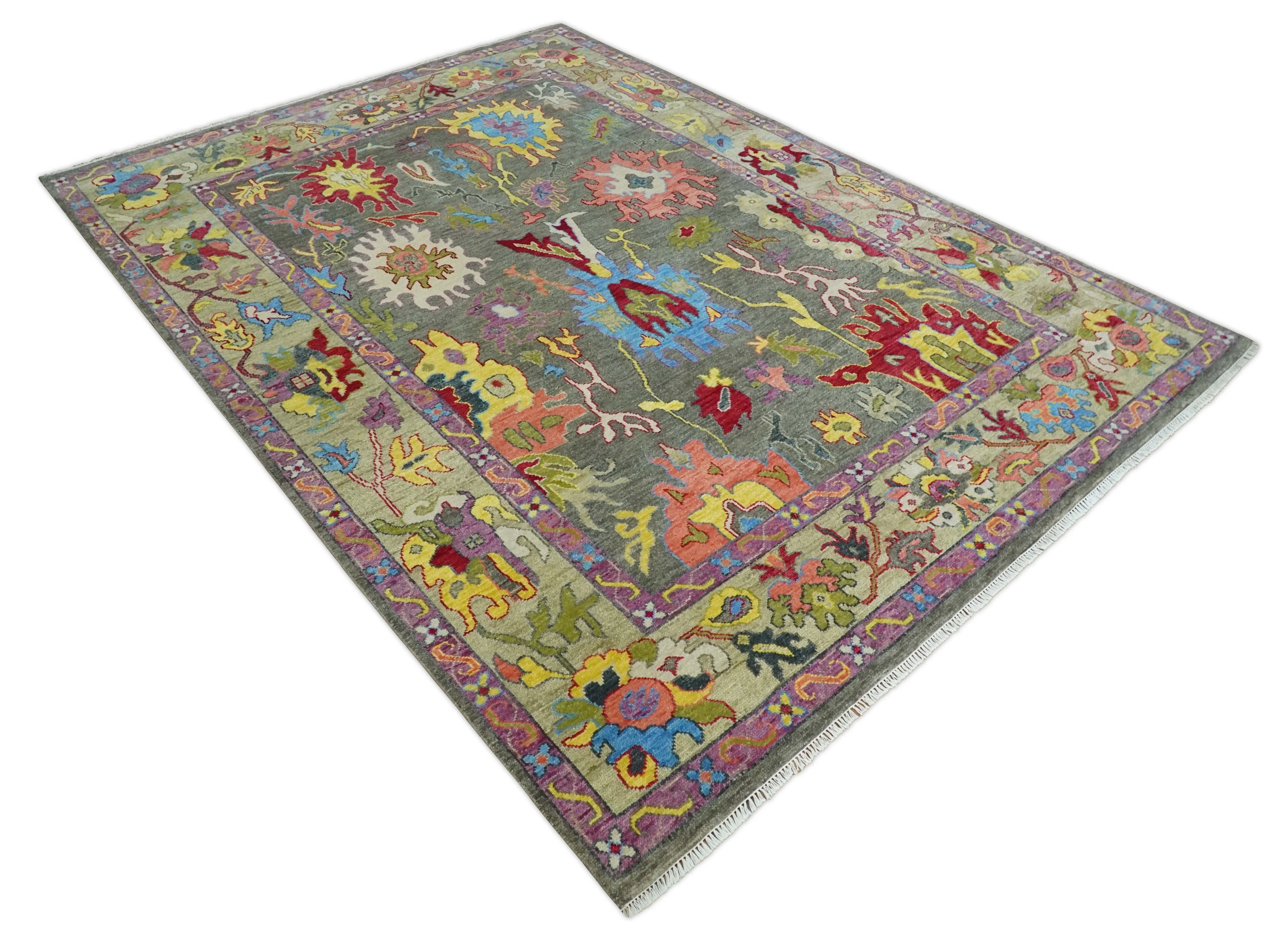 Gray and Olive Wool Colorful Hand knotted Traditional Oushak Multi Size wool Area Rug - Image 9