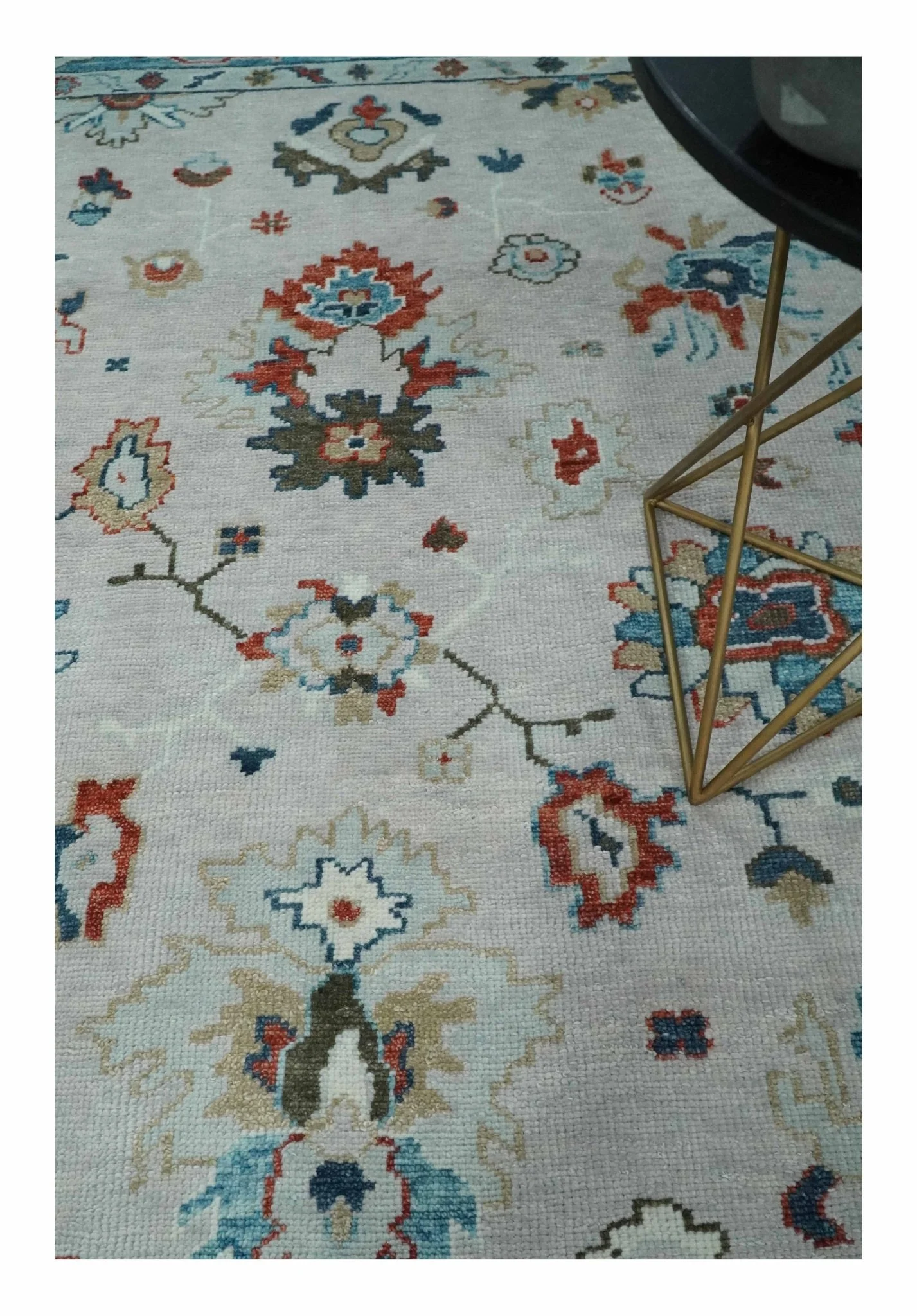 Ivory and Blue Vibrant Colorful Hand knotted Traditional Oushak Multi Size wool Area Rug - Image 2