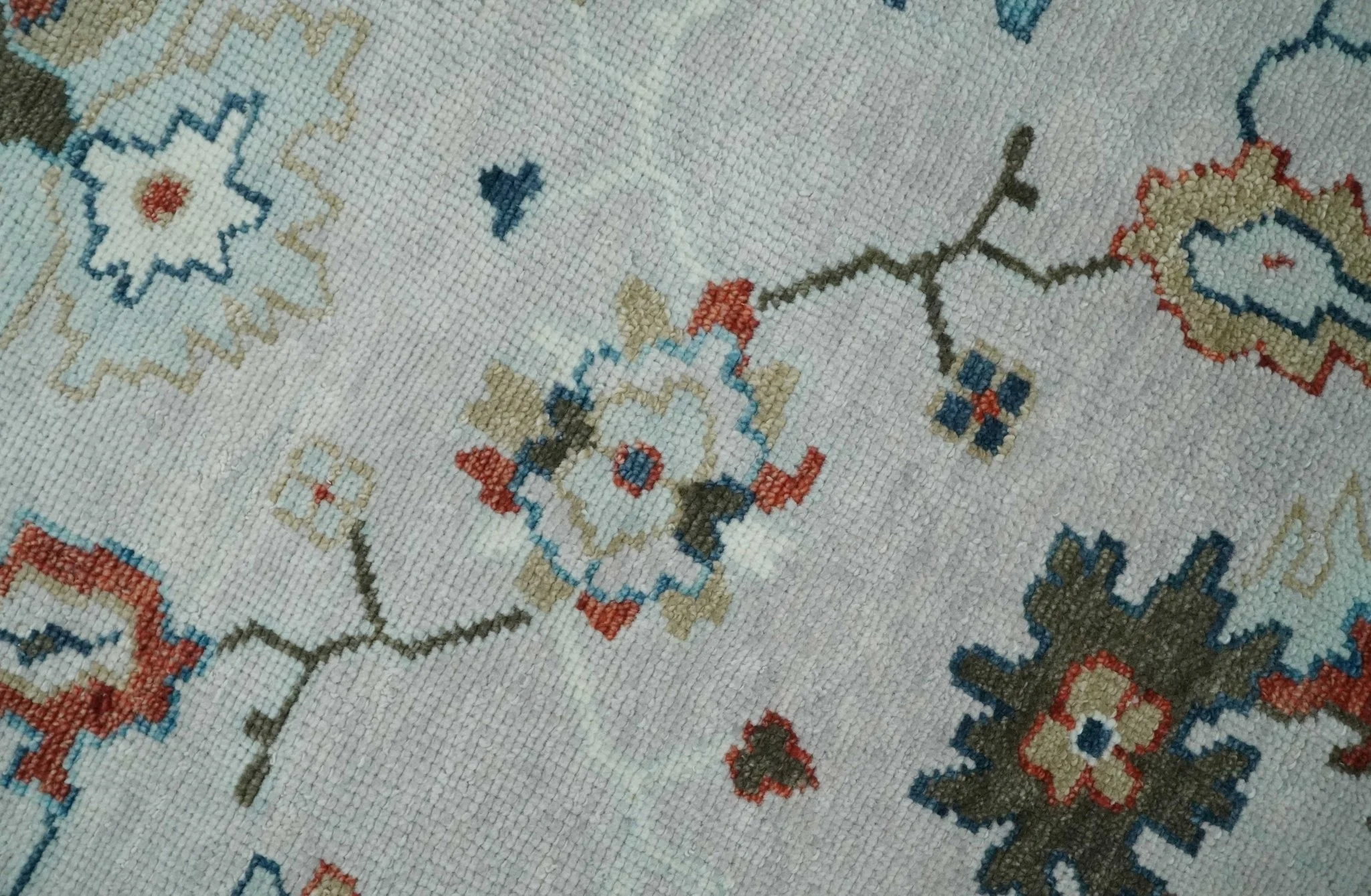 Ivory and Blue Vibrant Colorful Hand knotted Traditional Oushak Multi Size wool Area Rug - Image 4