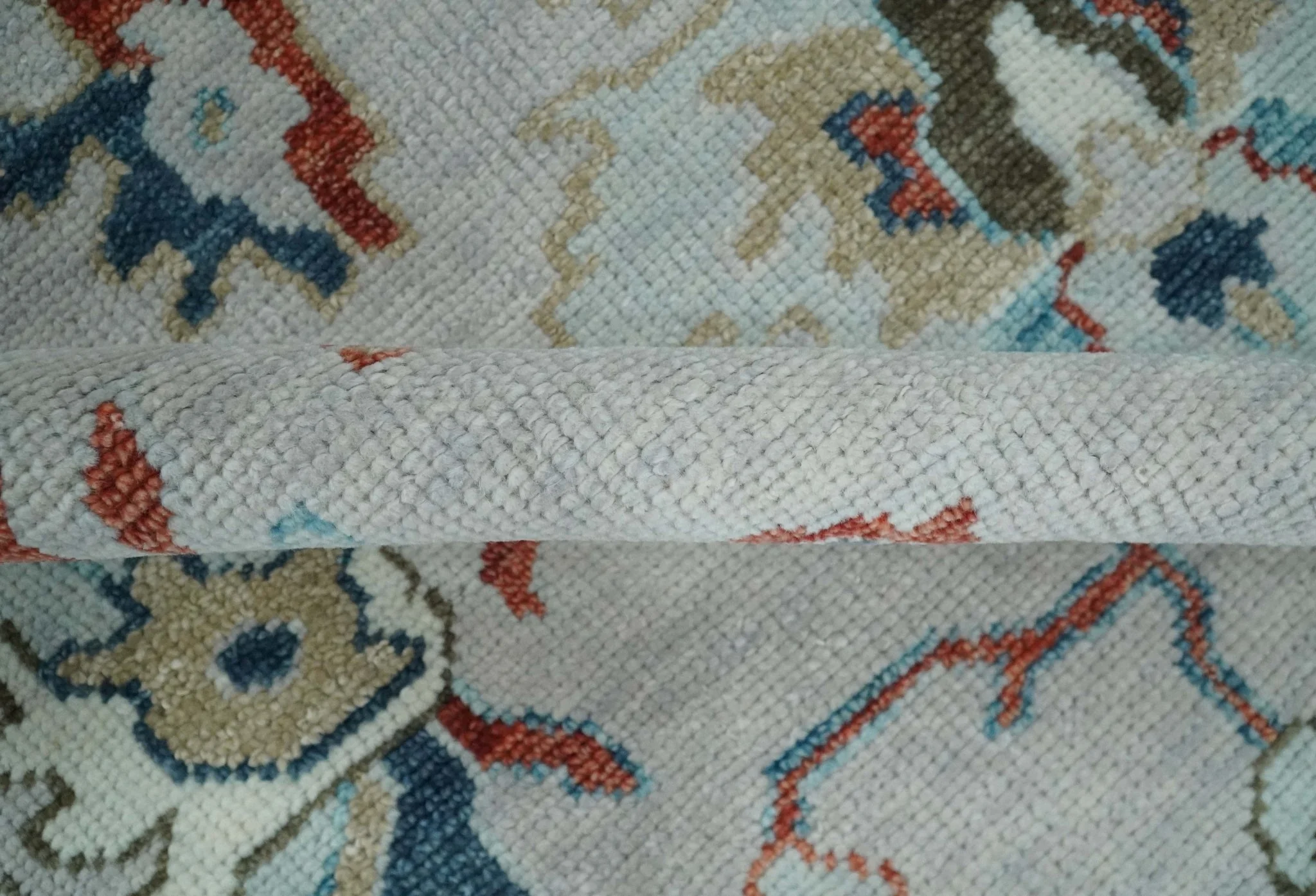Ivory and Blue Vibrant Colorful Hand knotted Traditional Oushak Multi Size wool Area Rug - Image 6