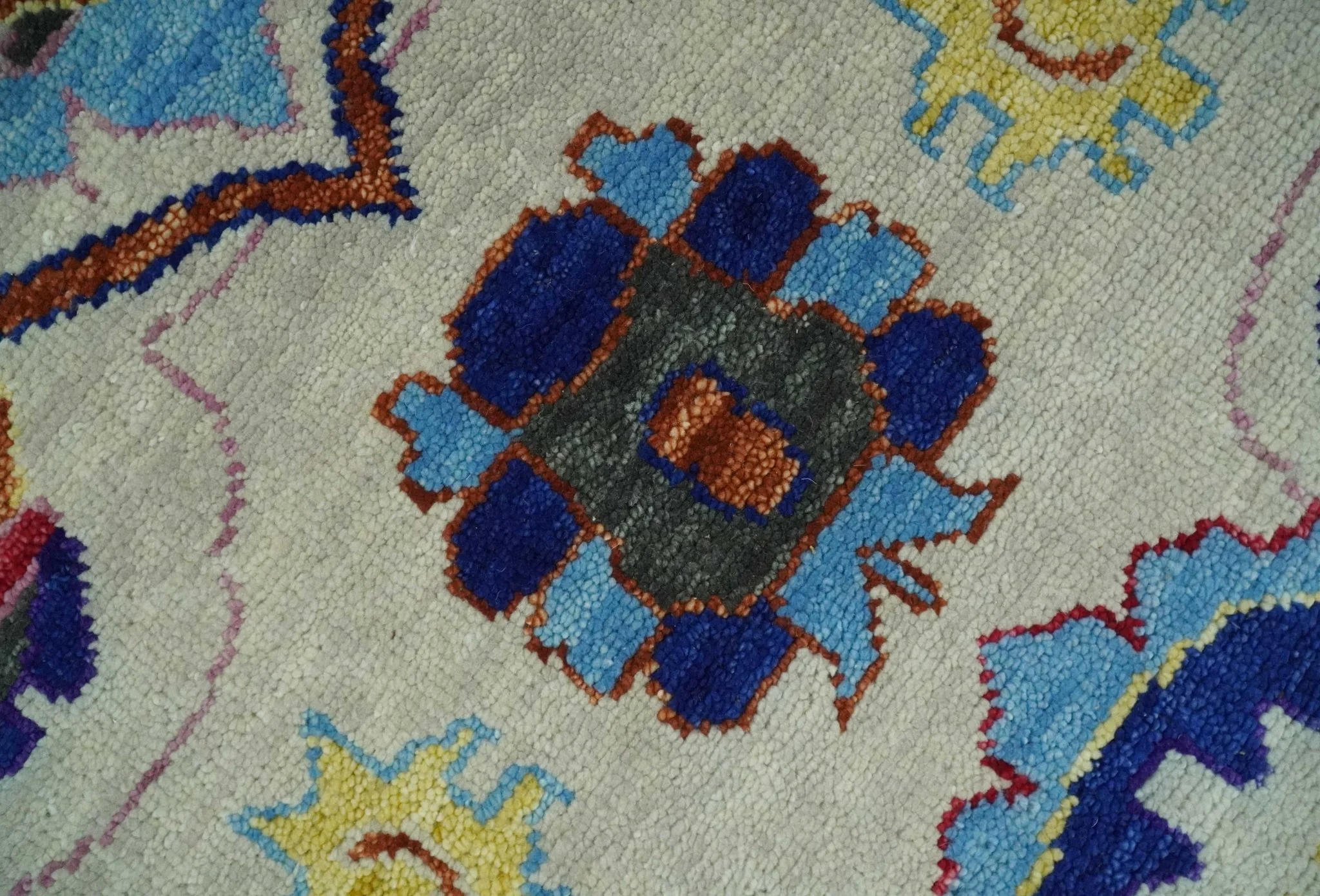 Custom Made Ivory and Gray Vibrant Colorful Hand knotted Traditional Oushak wool Area Rug - Image 4