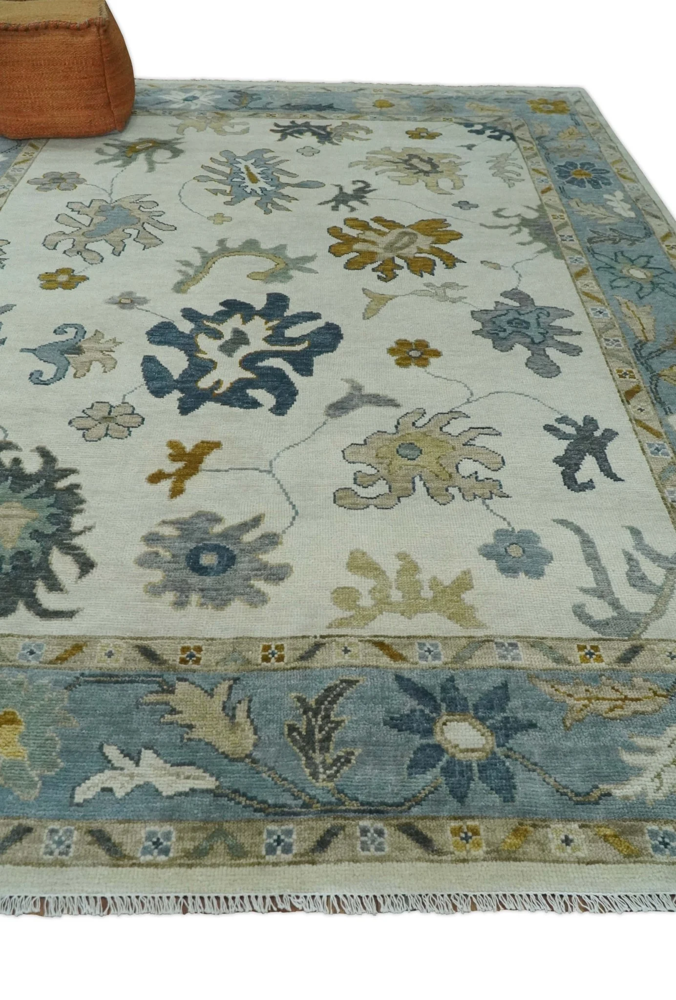 Custom Made Traditional Oushak Ivory and Silver Hand knotted wool Area Rug - Image 10