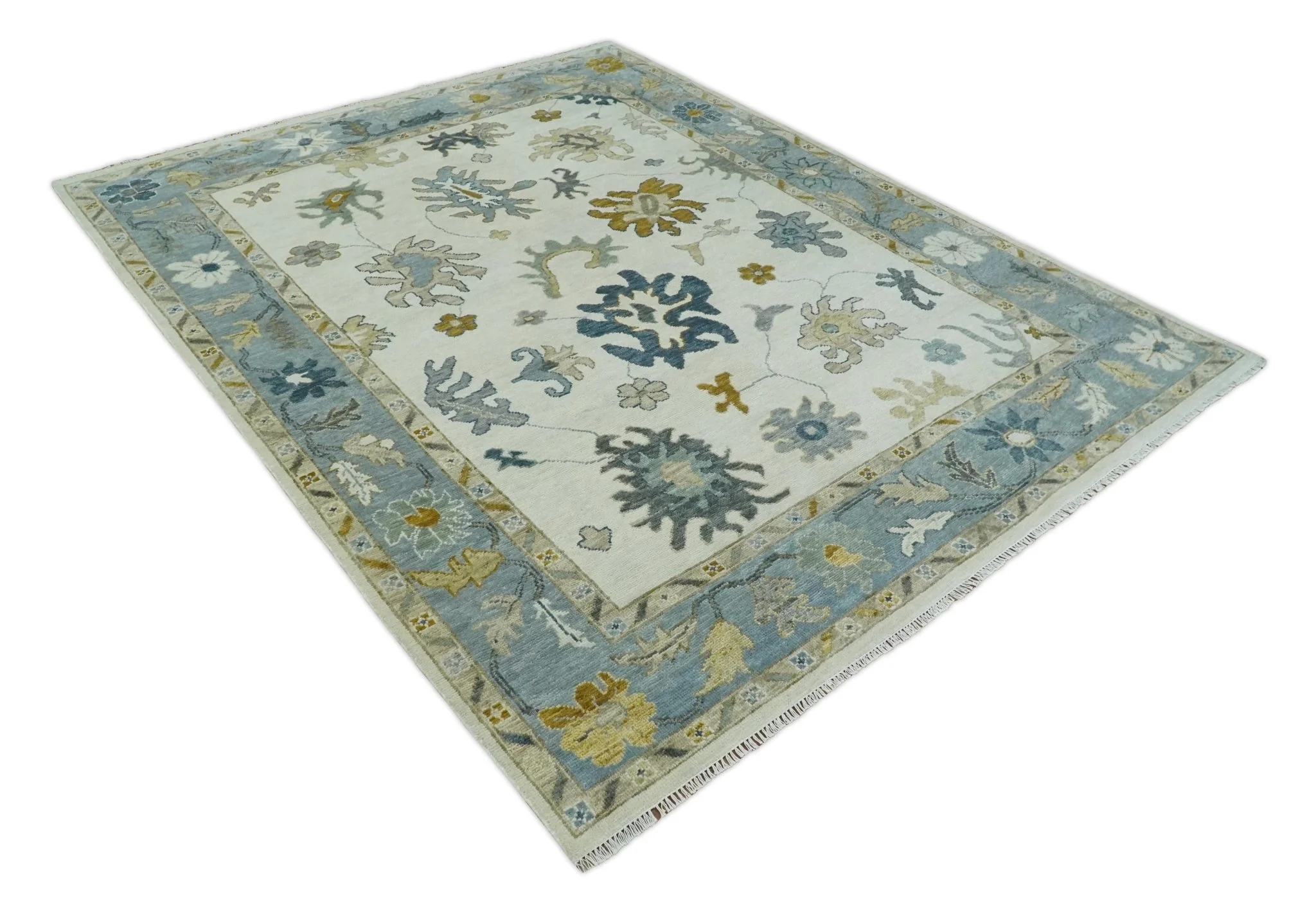 Custom Made Traditional Oushak Ivory and Silver Hand knotted wool Area Rug - Image 2