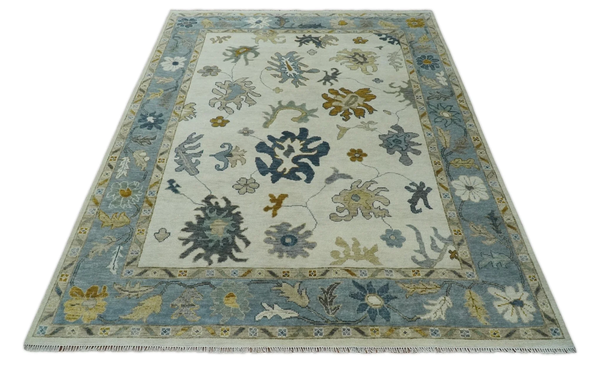 Custom Made Traditional Oushak Ivory and Silver Hand knotted wool Area Rug - Image 3