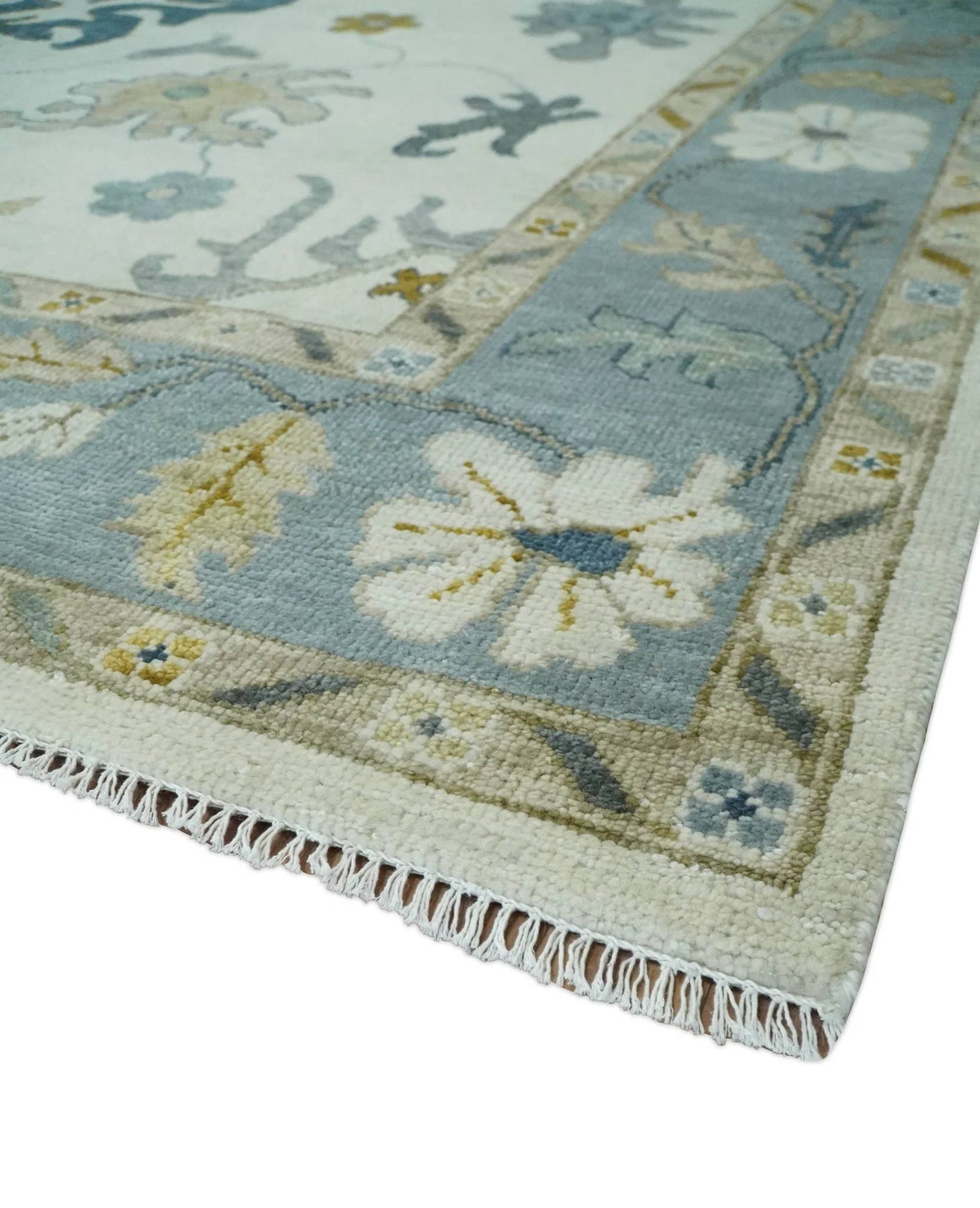 Custom Made Traditional Oushak Ivory and Silver Hand knotted wool Area Rug - Image 8