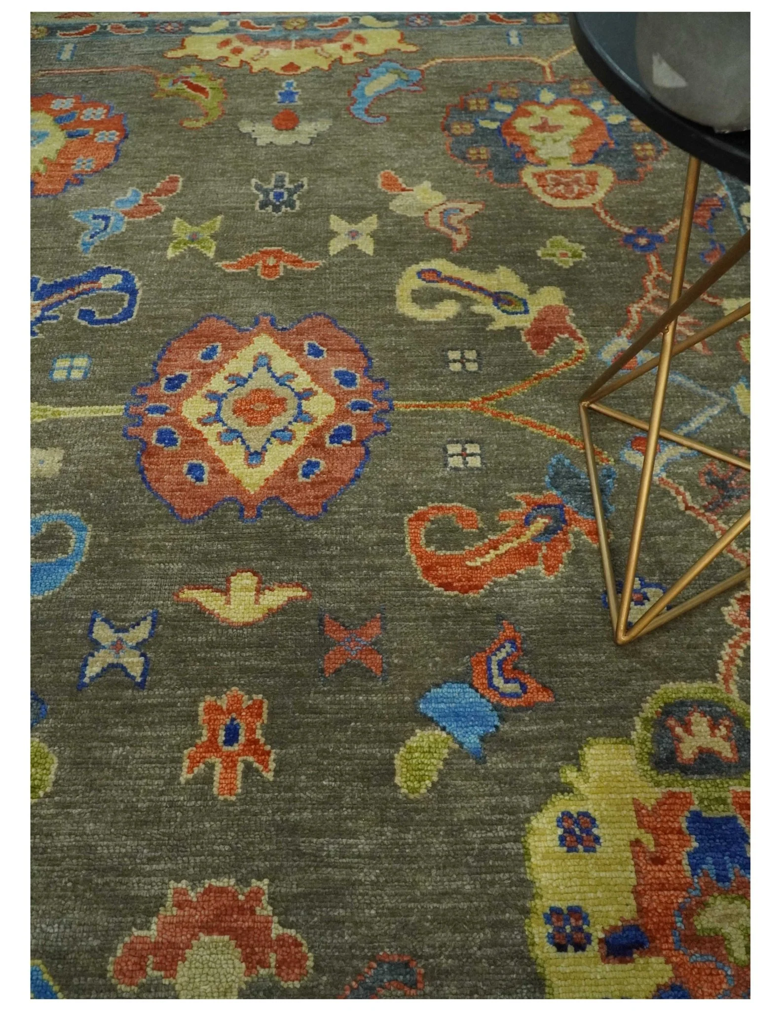 Olive and Blue Vibrant Colorful Traditional Oushak Multi Size wool Area Rug - Image 2