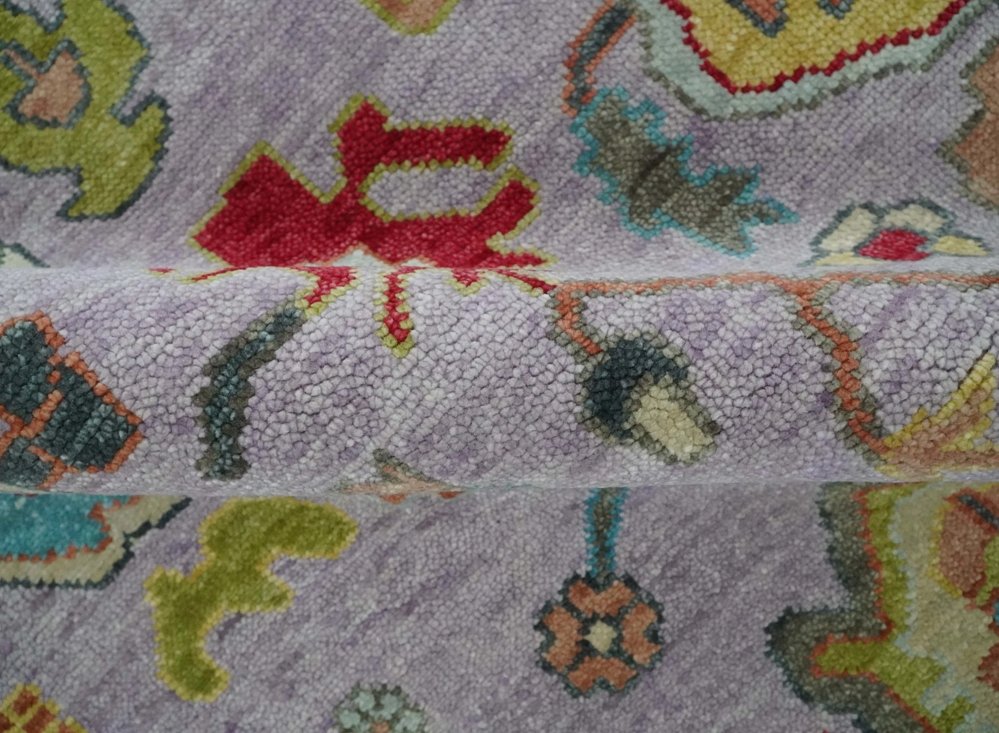Purple and Beige Vibrant Colorful Hand knotted Traditional Oushak Multi Size Area Rug - Image 10