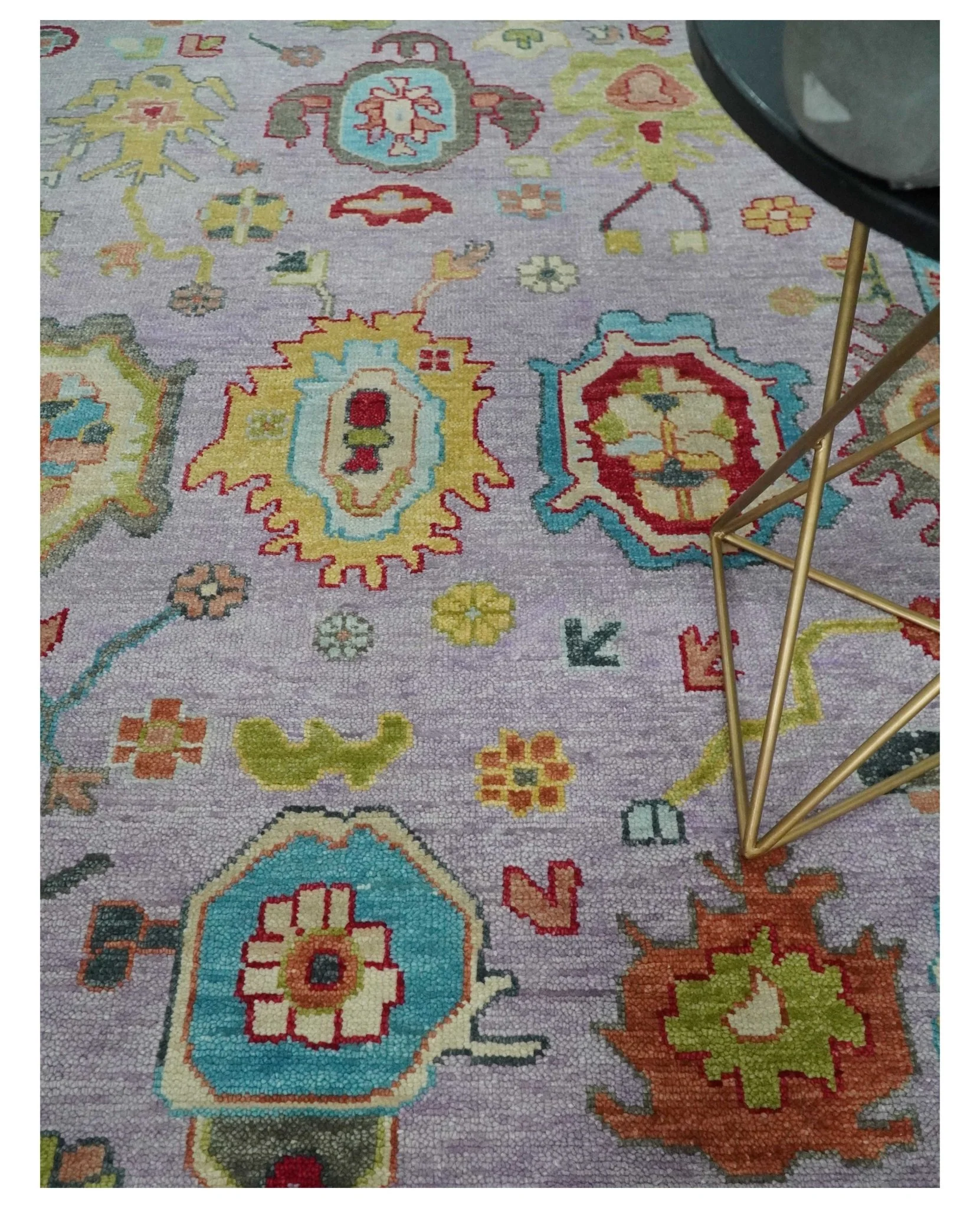 Purple and Beige Vibrant Colorful Hand knotted Traditional Oushak Multi Size Area Rug - Image 2