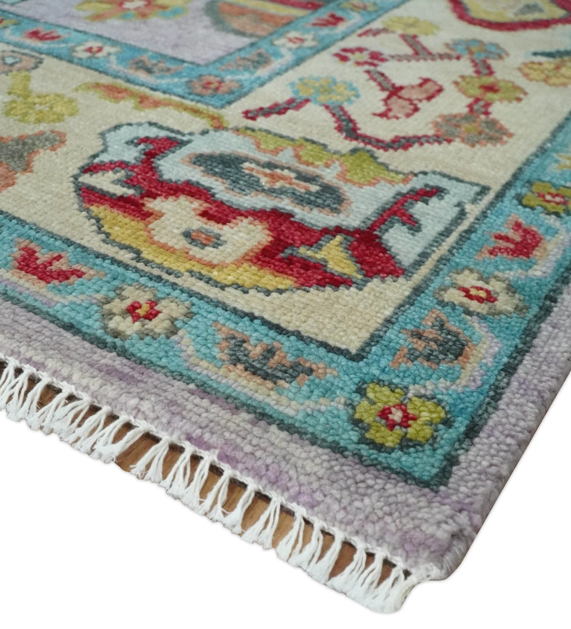 Purple and Beige Vibrant Colorful Hand knotted Traditional Oushak Multi Size Area Rug - Image 5