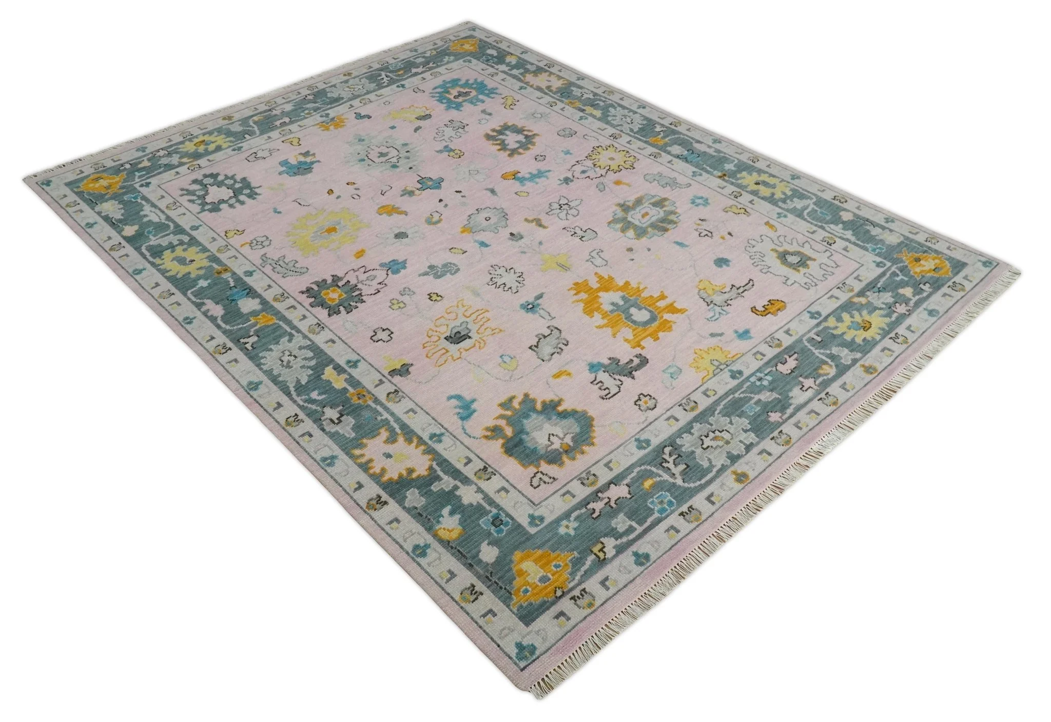 Custom Made Pink and Gray Vibrant Colorful Hand knotted Traditional Oushak wool Area Rug - Image 10