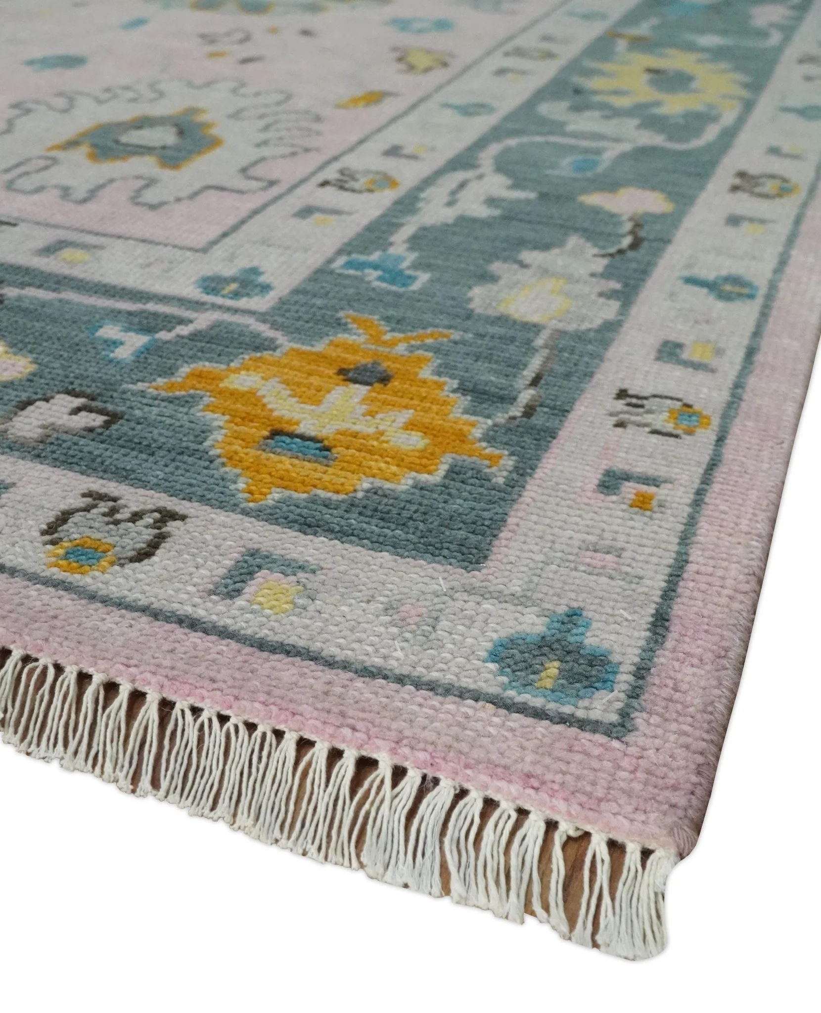 Custom Made Pink and Gray Vibrant Colorful Hand knotted Traditional Oushak wool Area Rug - Image 3