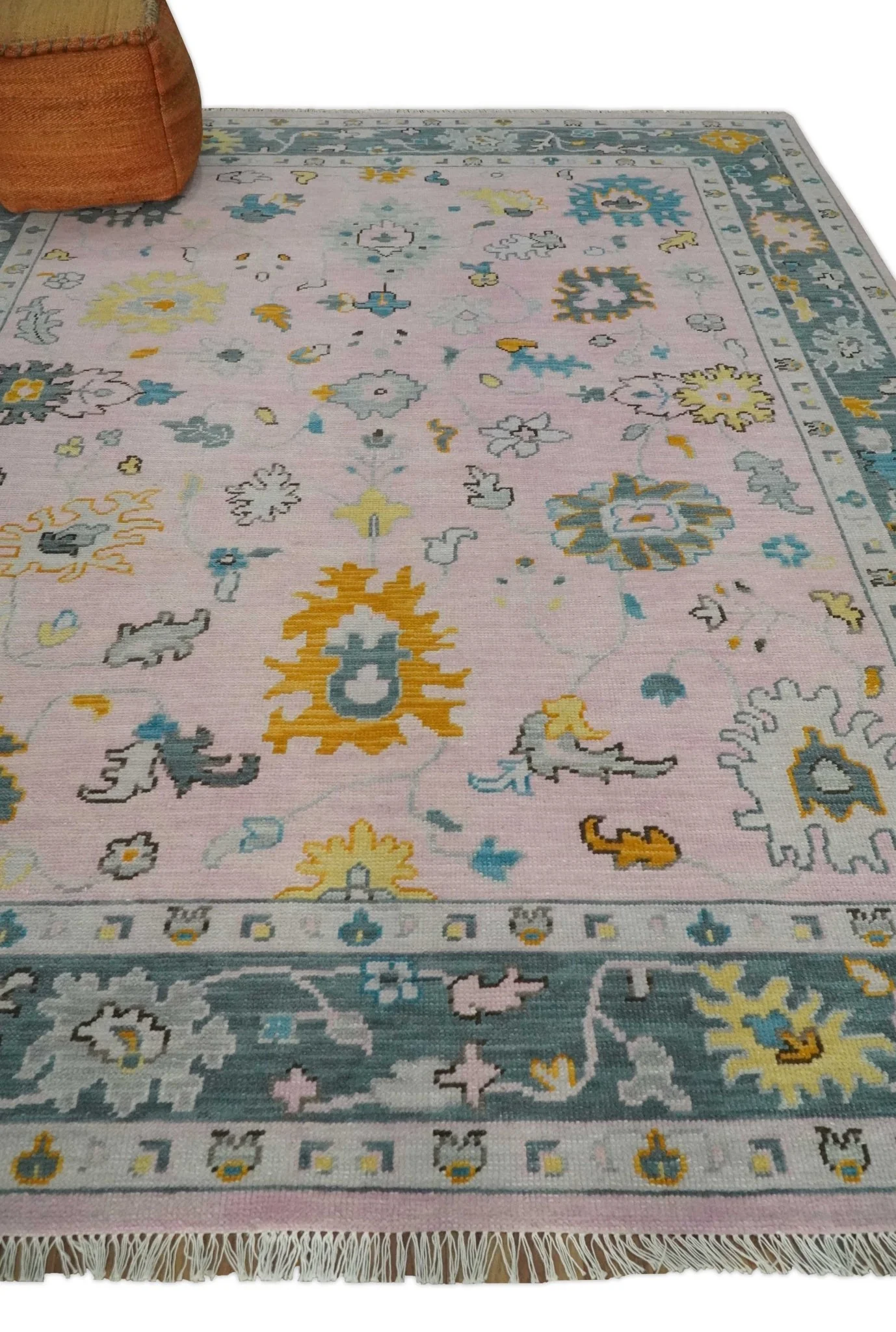 Custom Made Pink and Gray Vibrant Colorful Hand knotted Traditional Oushak wool Area Rug - Image 4