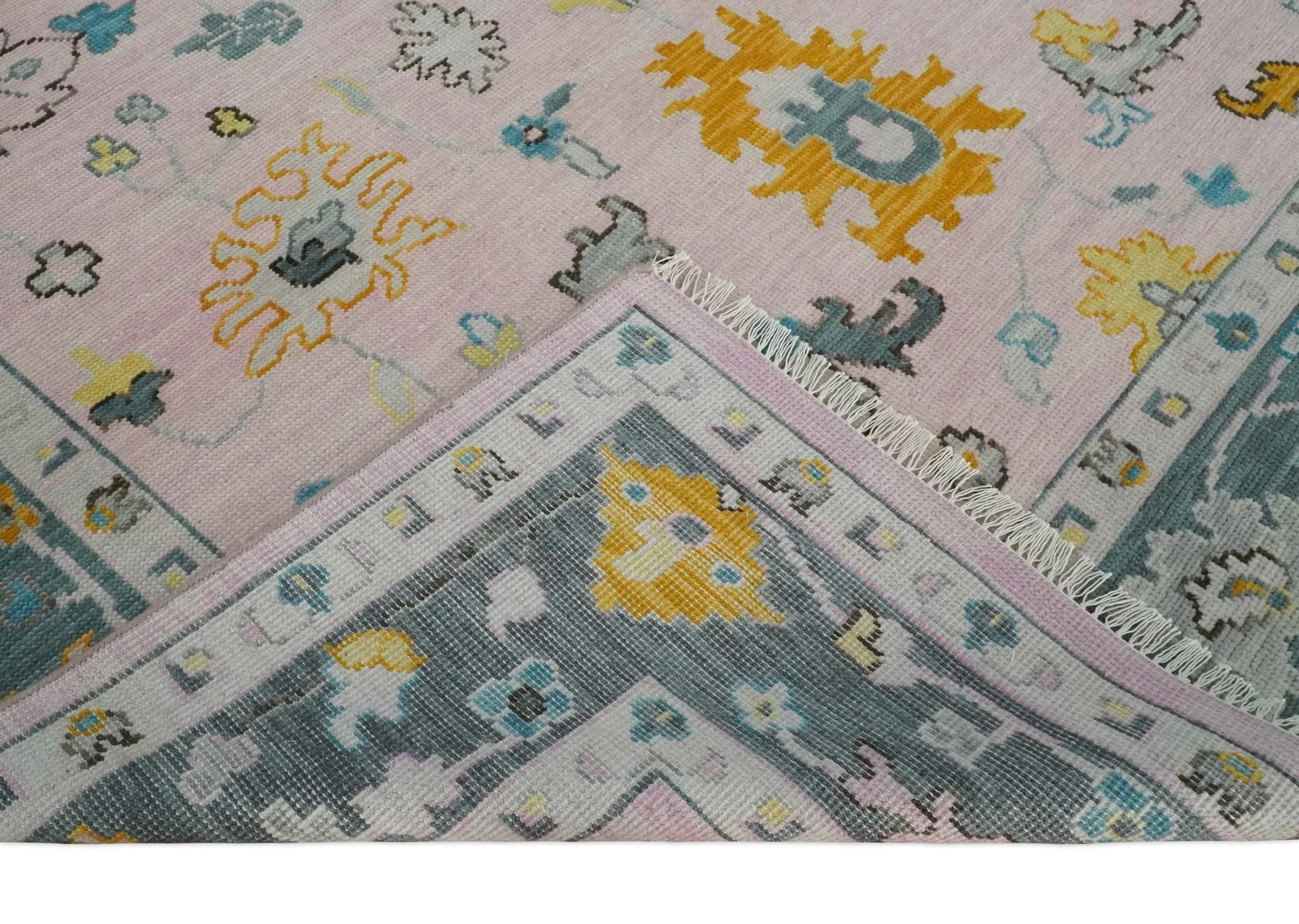 Custom Made Pink and Gray Vibrant Colorful Hand knotted Traditional Oushak wool Area Rug - Image 7