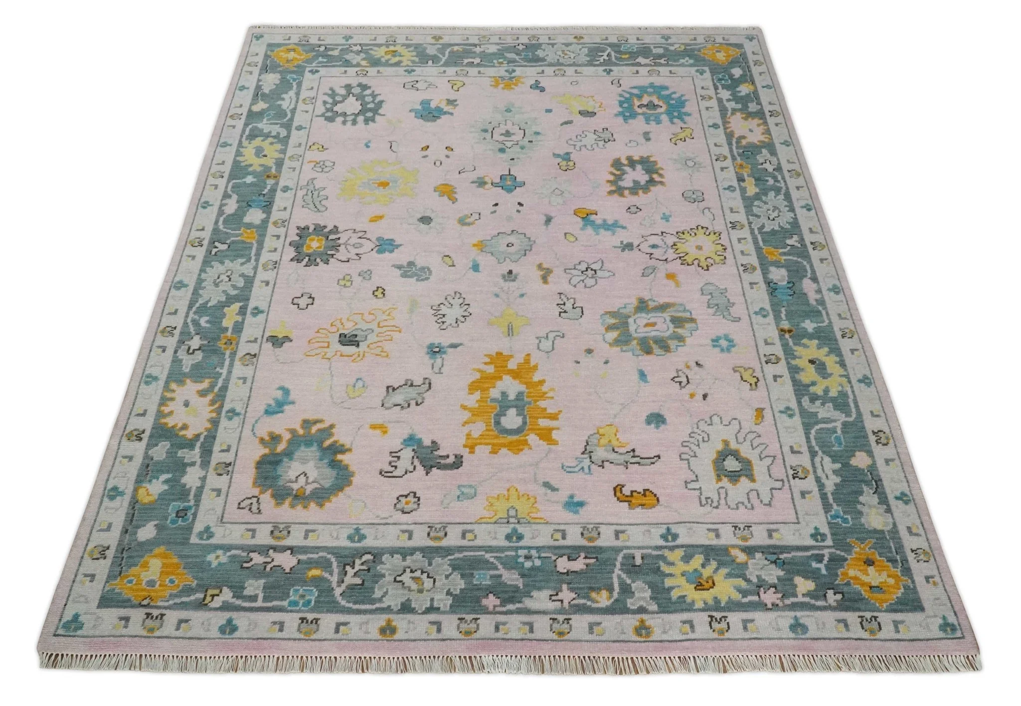 Custom Made Pink and Gray Vibrant Colorful Hand knotted Traditional Oushak wool Area Rug - Image 9
