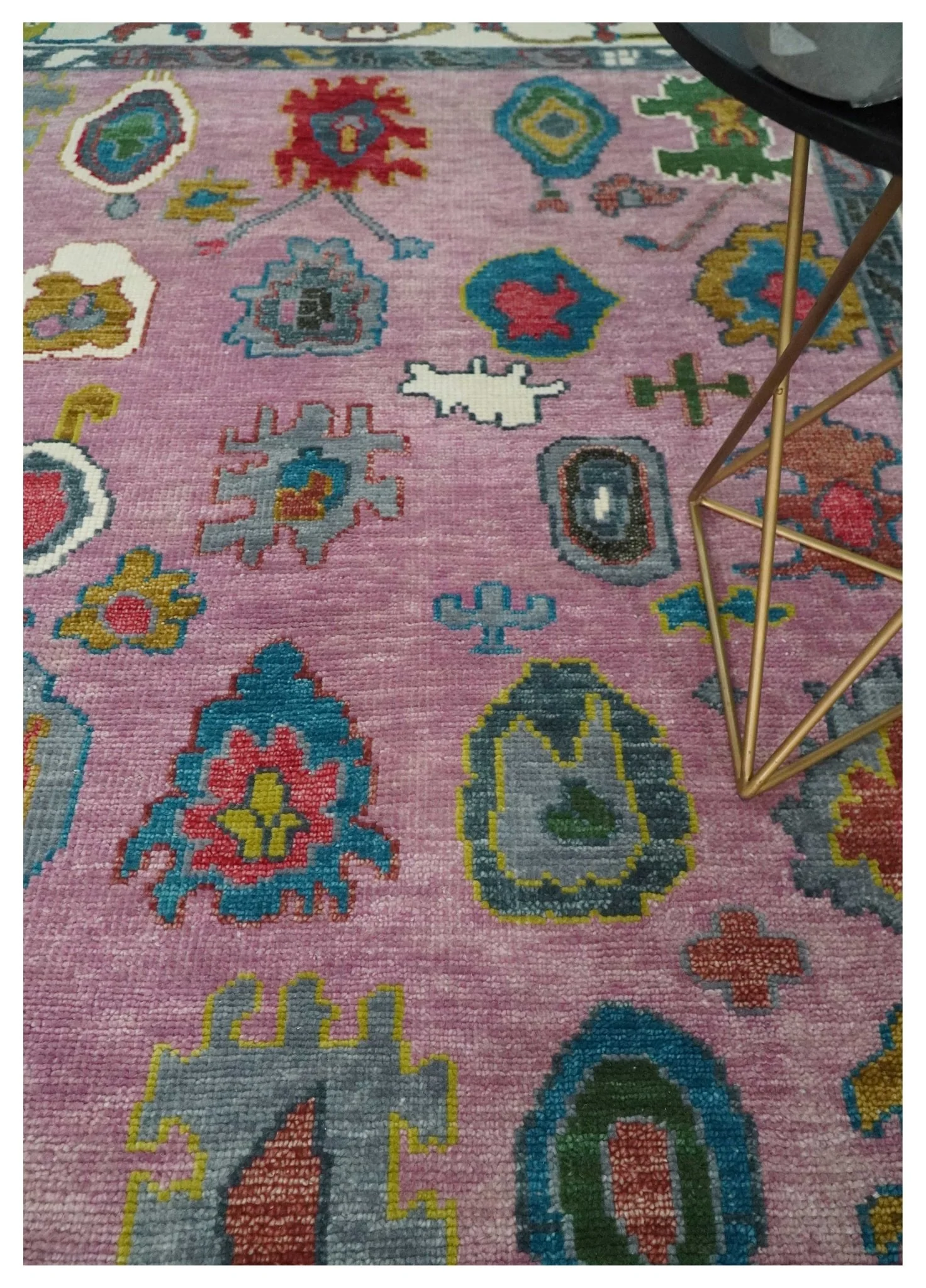 Custom Made Purple and Ivory Vibrant Colorful Hand knotted Traditional Oushak wool Area Rug - Image 2