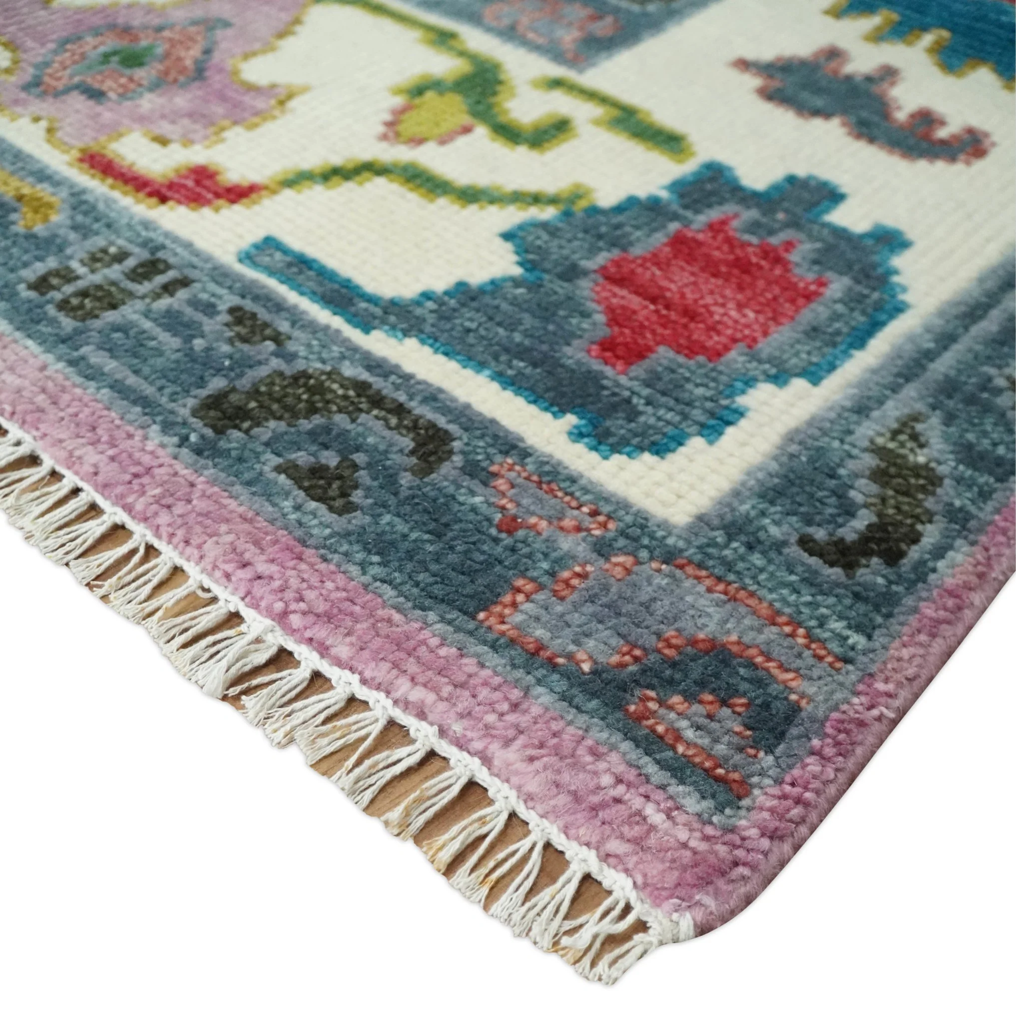 Custom Made Purple and Ivory Vibrant Colorful Hand knotted Traditional Oushak wool Area Rug - Image 5