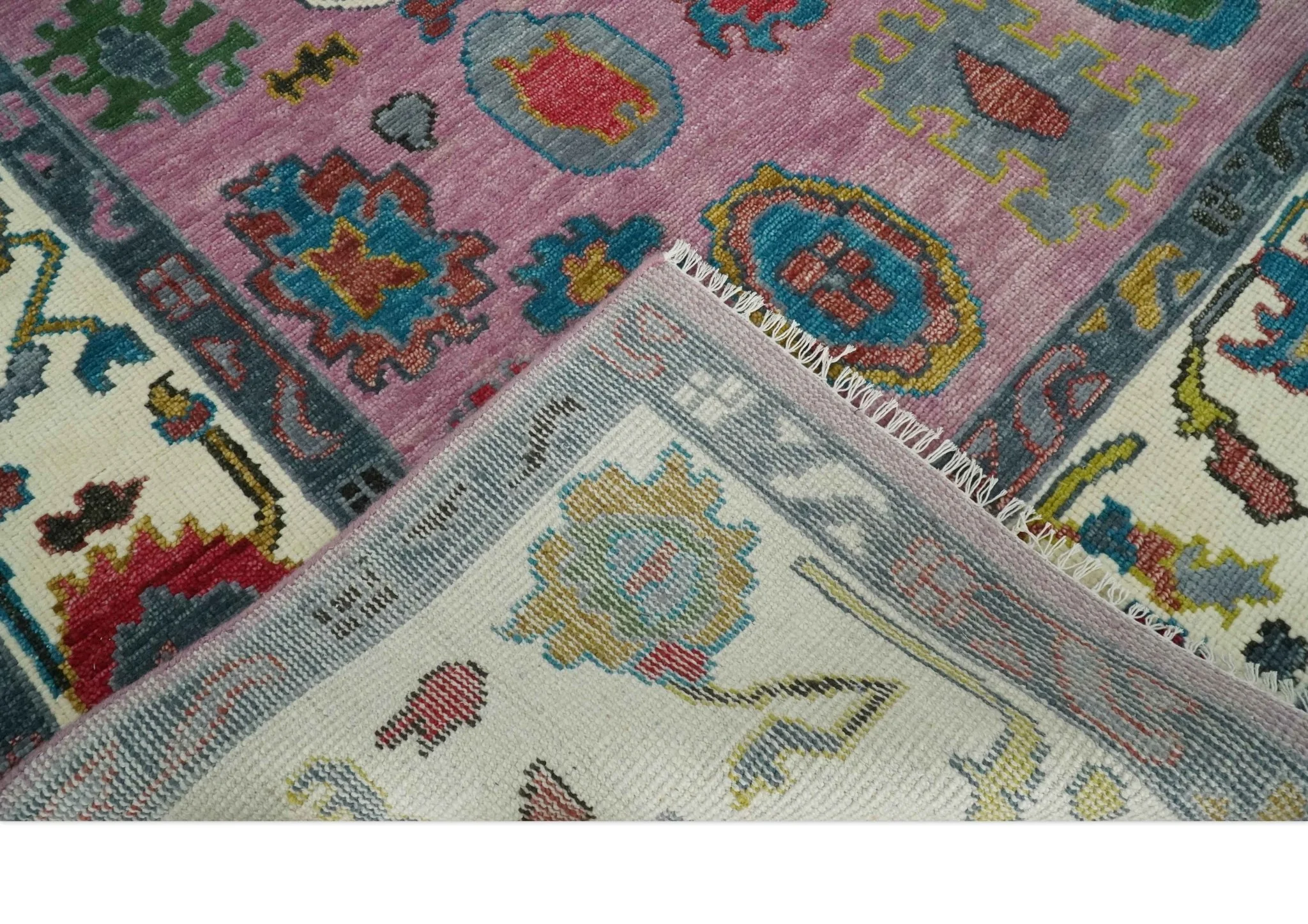 Custom Made Purple and Ivory Vibrant Colorful Hand knotted Traditional Oushak wool Area Rug - Image 6