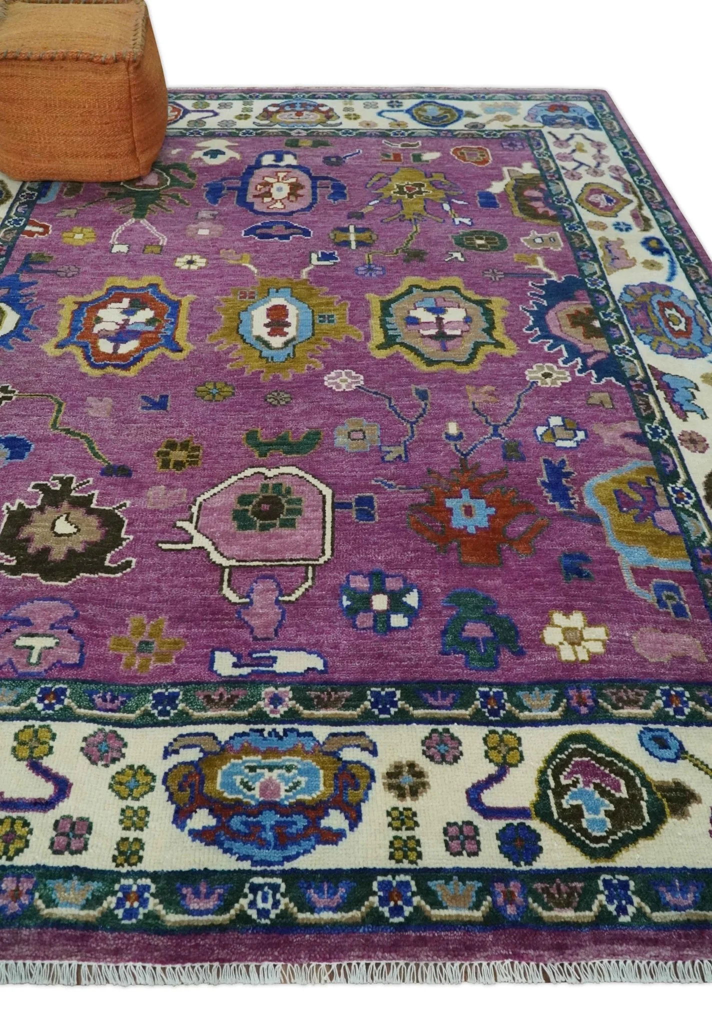 Wool Vibrant Colorful Hand knotted Oushak Area Rug - Image 3