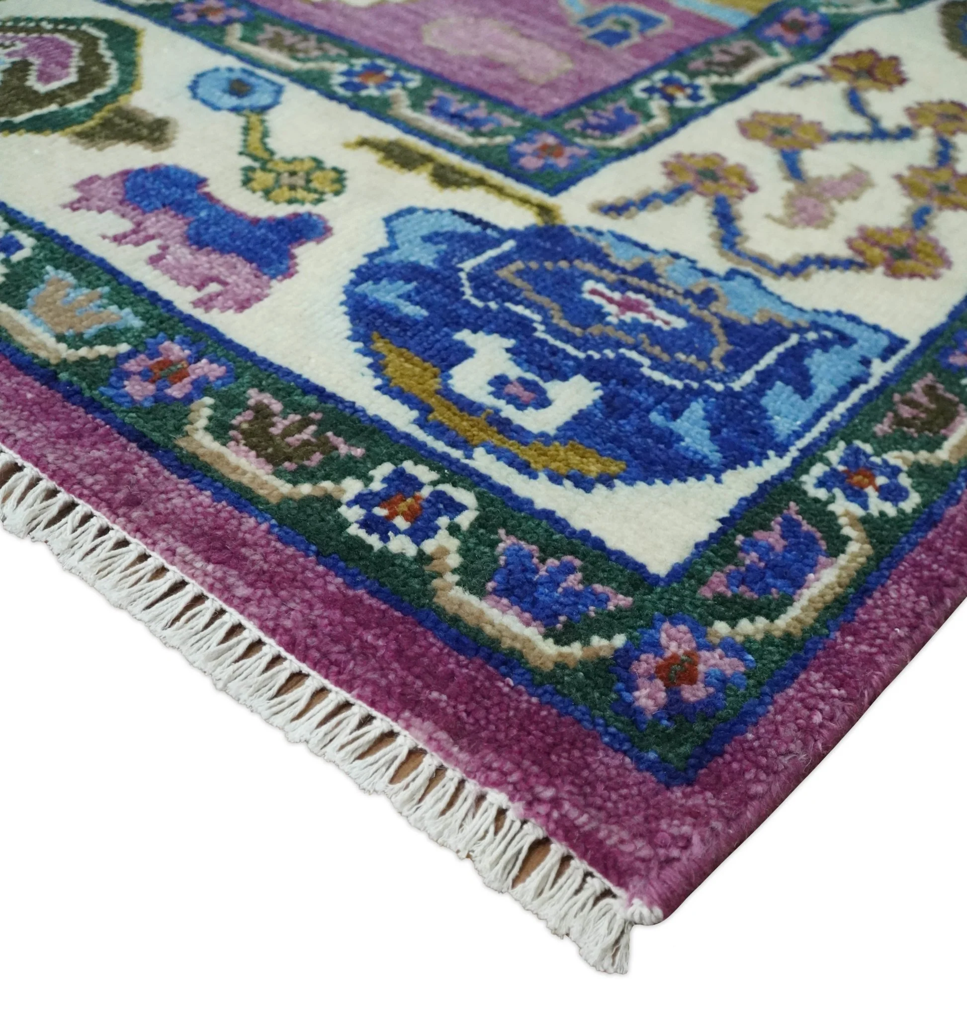 Wool Vibrant Colorful Hand knotted Oushak Area Rug - Image 5