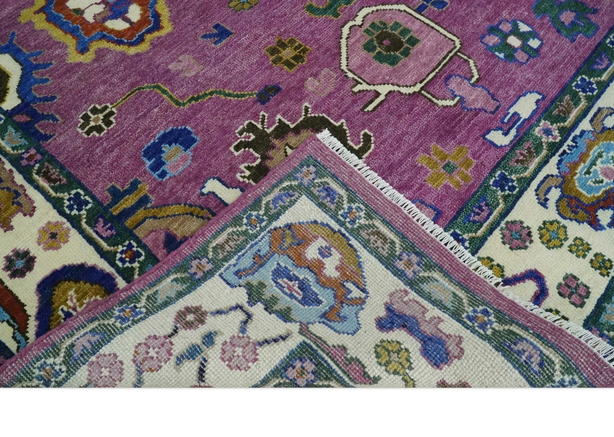 Wool Vibrant Colorful Hand knotted Oushak Area Rug - Image 6
